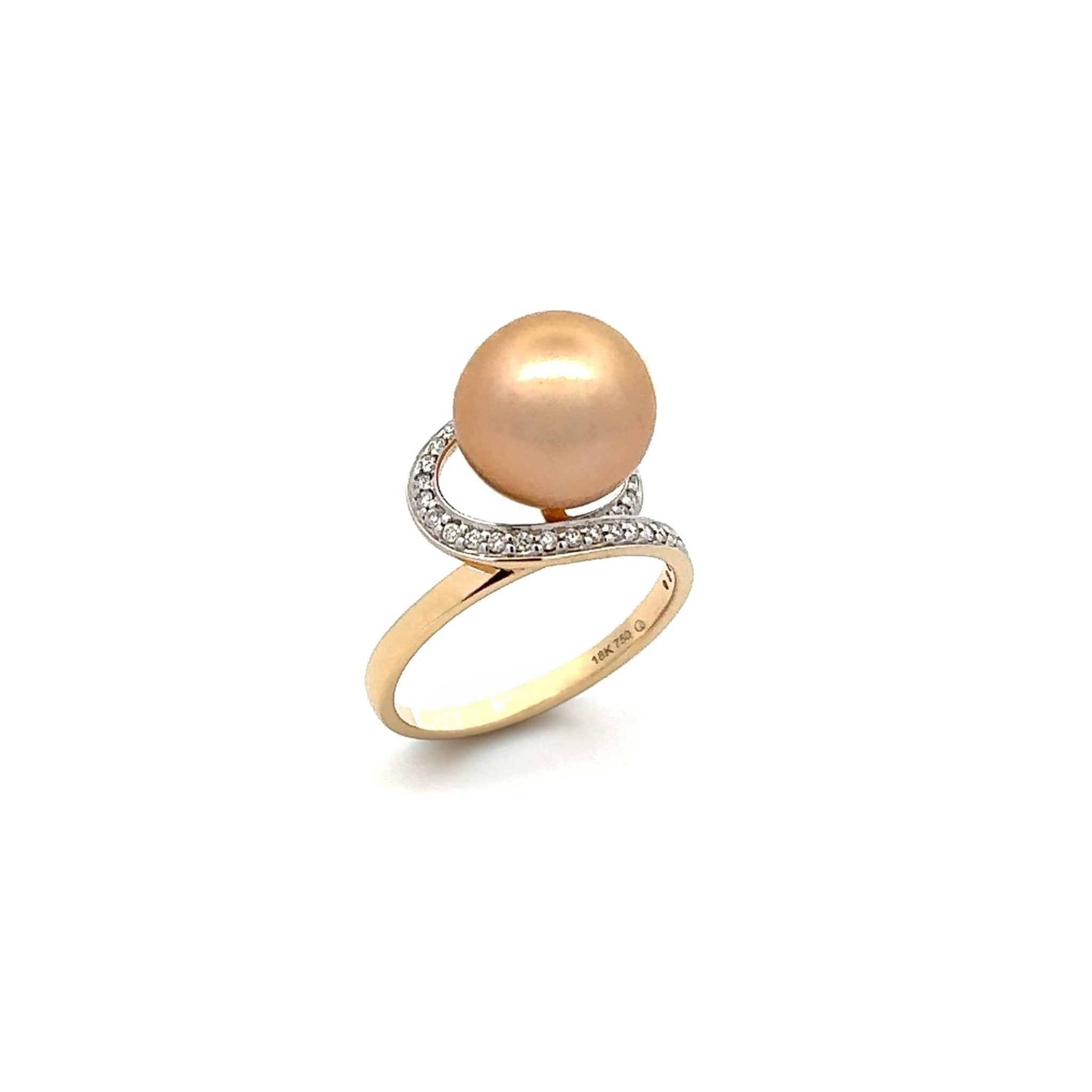 18K Yellow Gold South Sea Cultured 11-12mm Diamond Pearl Ring