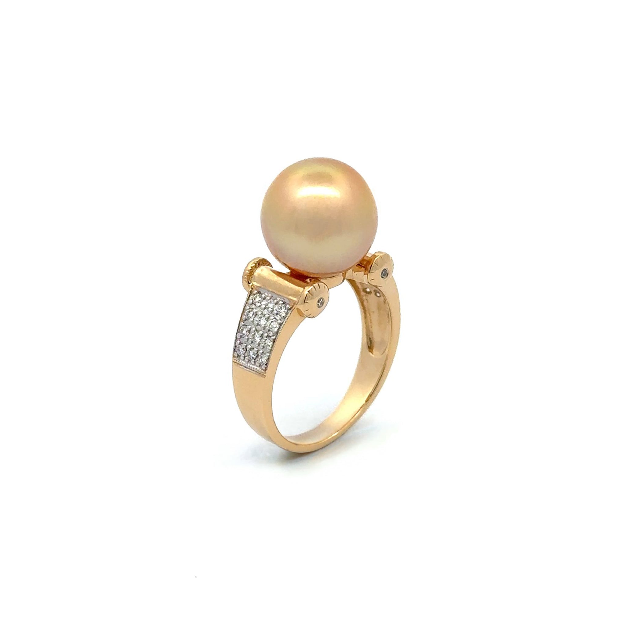 18K Yellow Gold South Sea Cultured 11-12mm Diamond Pearl Ring