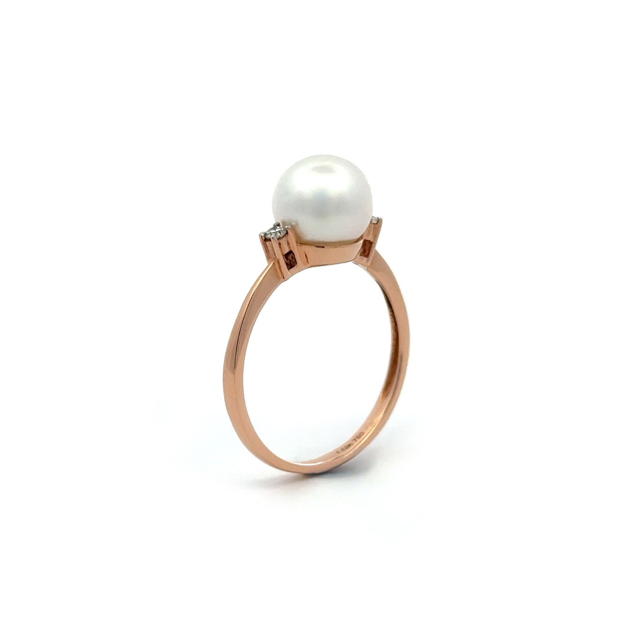 18K Rose Gold Australian South Sea 8-9mm Cultured Pearl and Diamond Ring