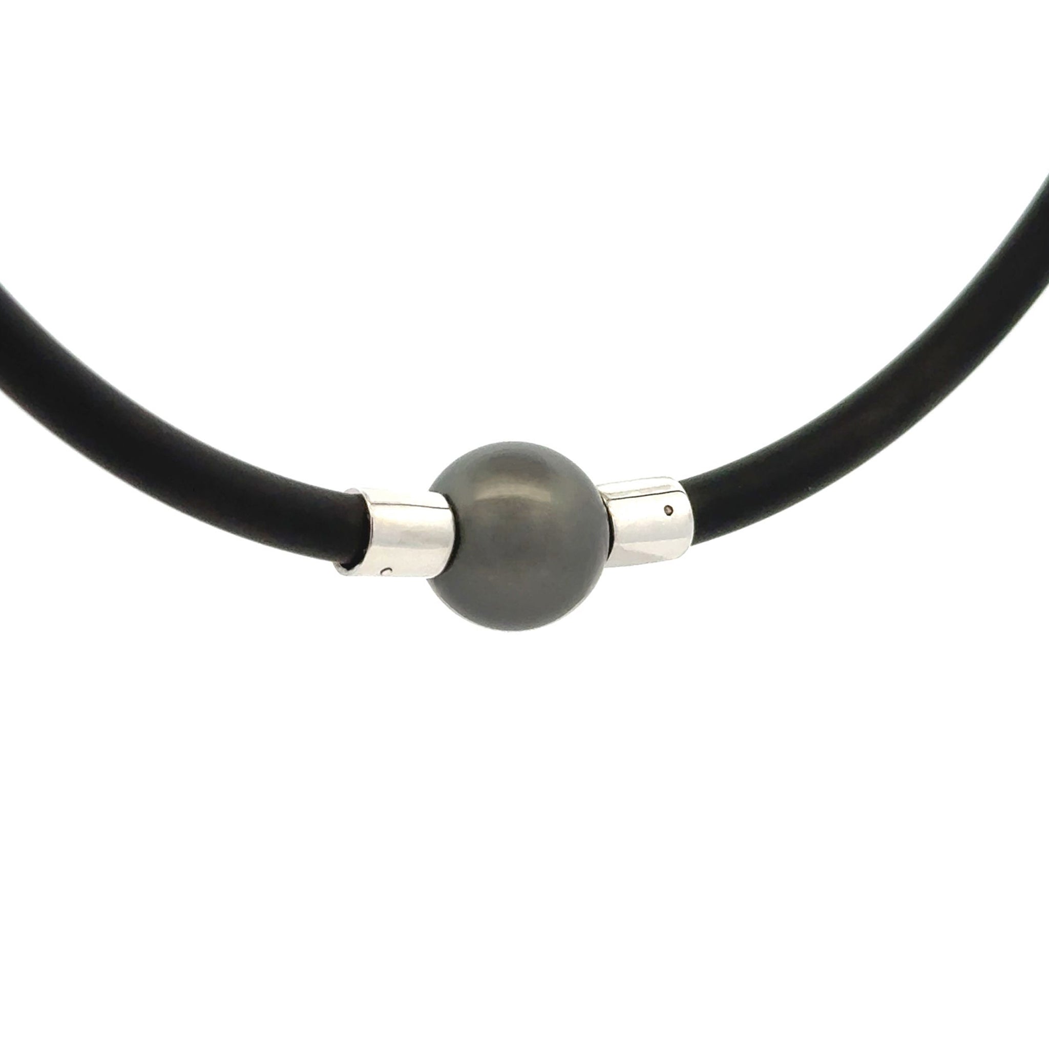 Sterling Silver Tahitian 11-12mm Cultured Pearl Neoprene Necklace