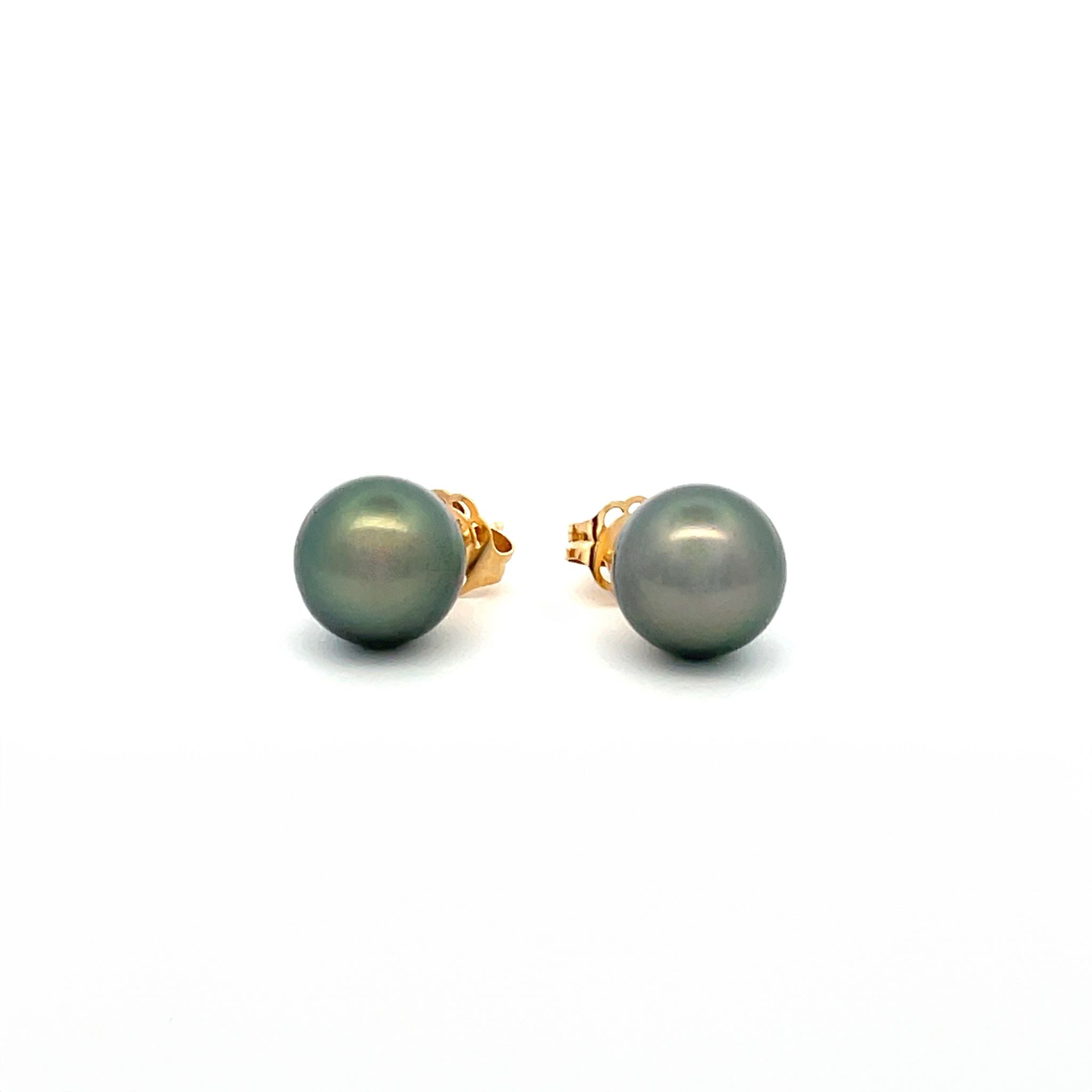 18K Yellow Gold Tahitian 9 -10mm Cultured Pearl Stud Earrings