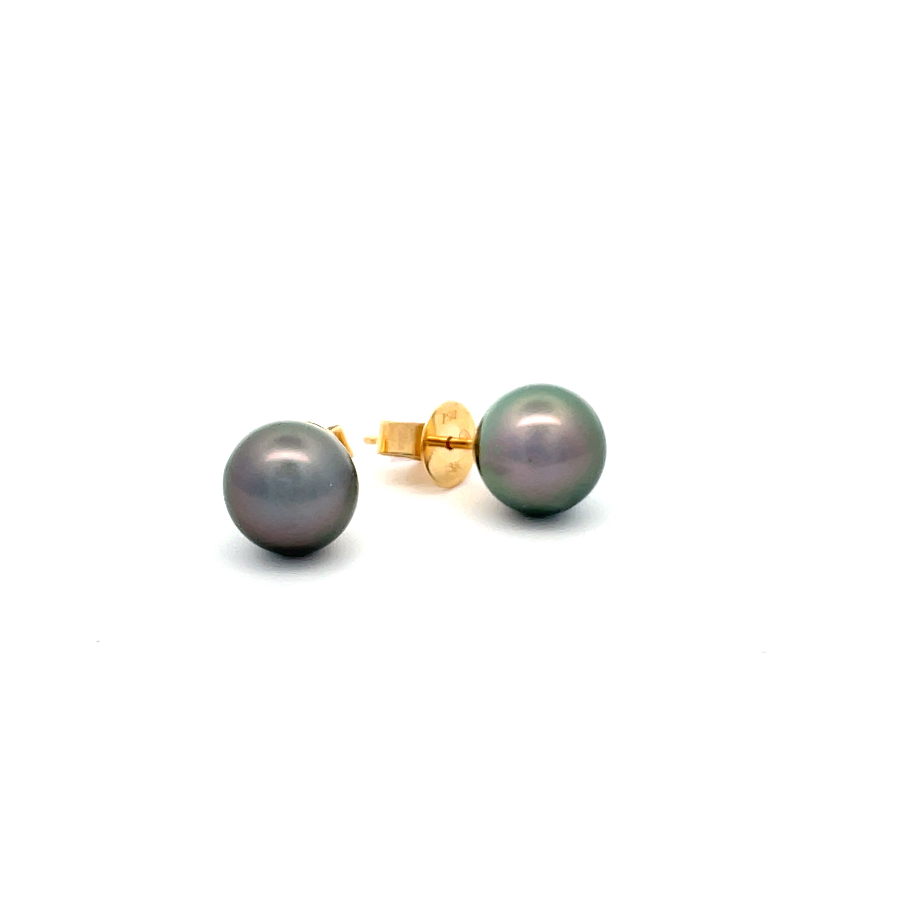 18K Yellow Gold Tahitian 8 -9mm Cultured Pearl Stud Earrings