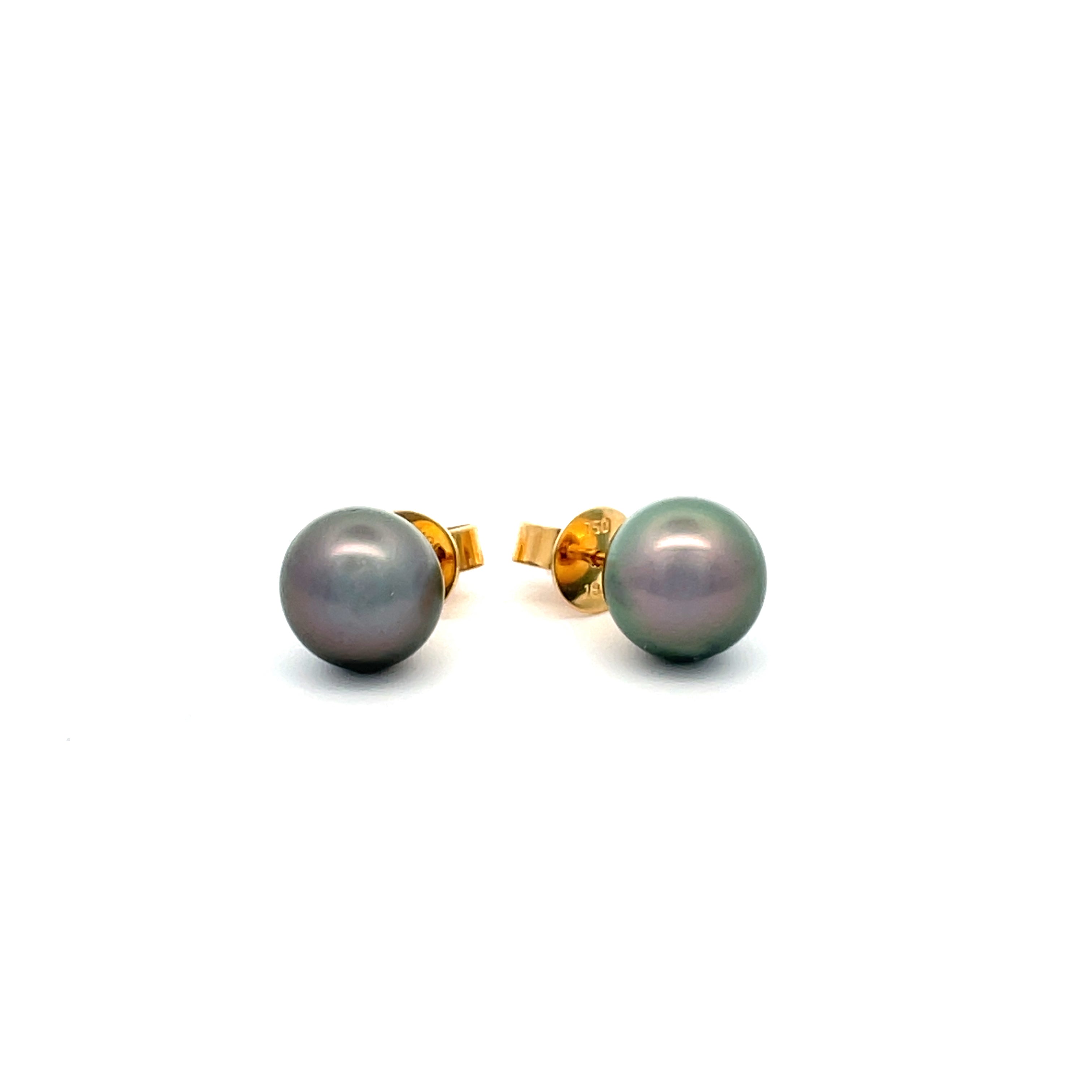 18K Yellow Gold Tahitian 8 -9mm Cultured Pearl Stud Earrings