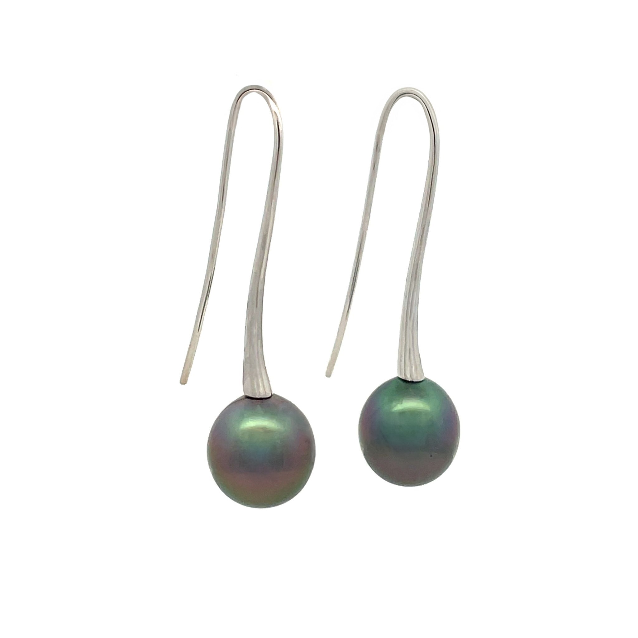 9K White Gold Tahitian 10-11 mm Cultured Pearl Hook Earrings