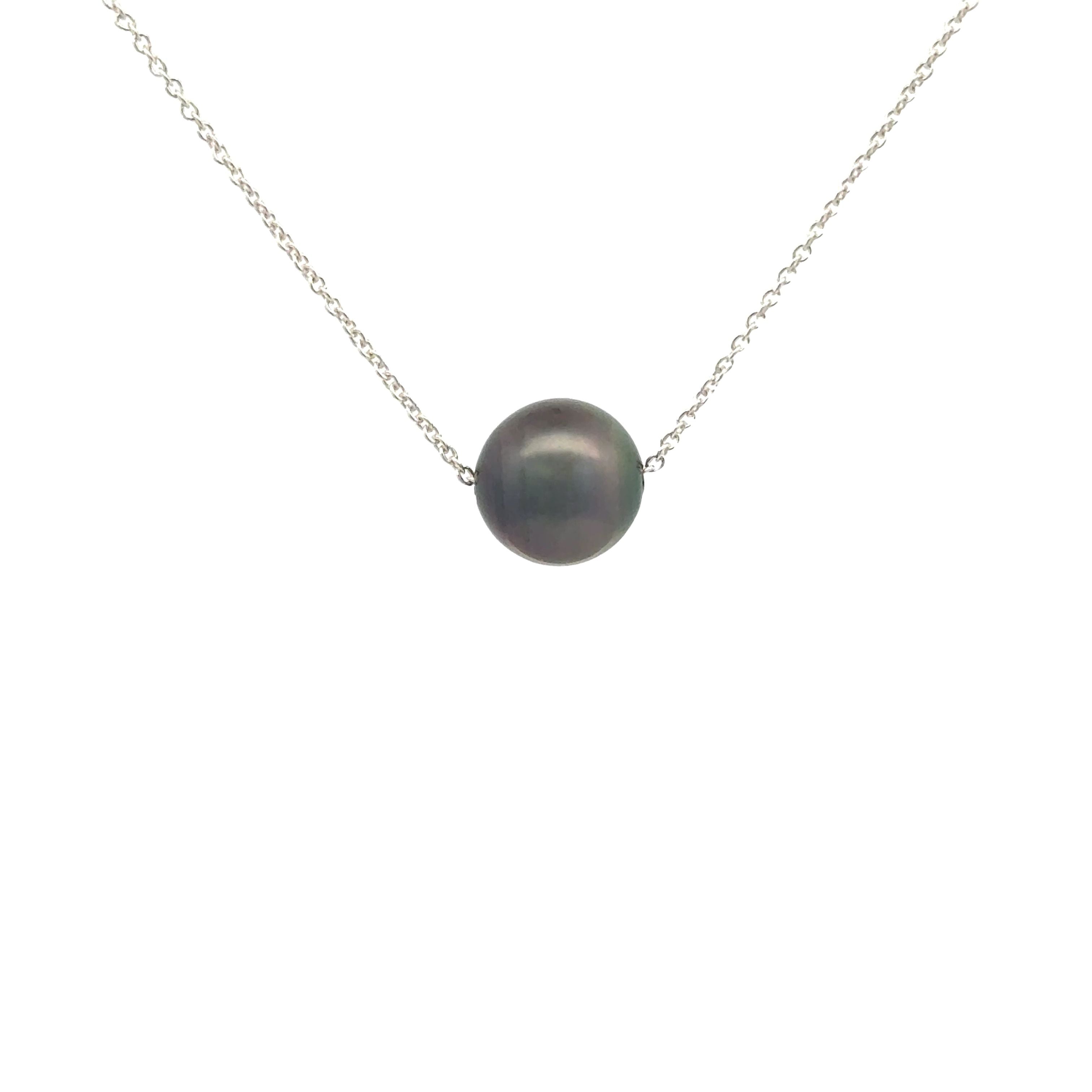 Sterling Silver Tahitian 10 - 11mm Cultured Pearl Necklace