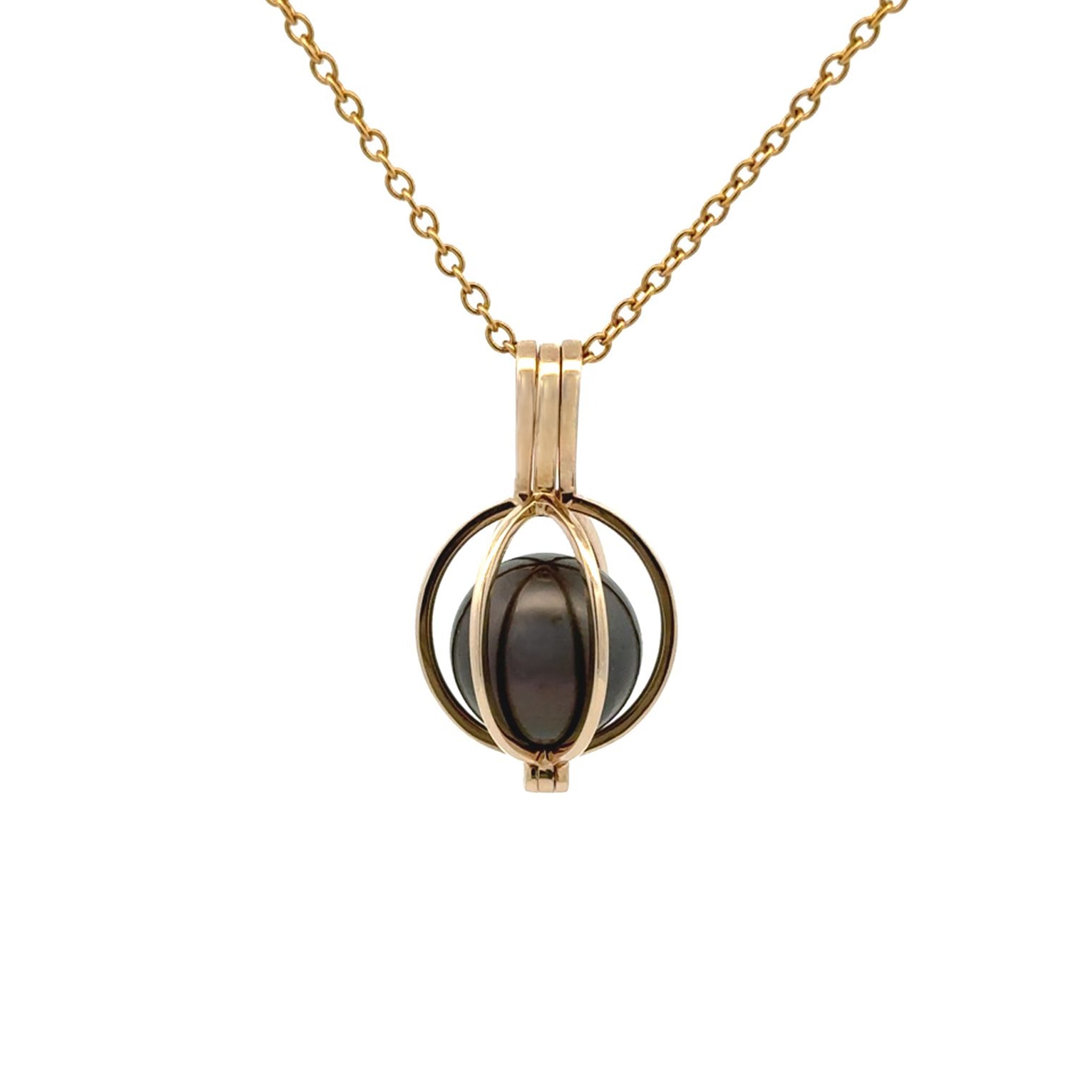 9K Yellow Gold Tahitian 11-12mm Cultured Pearl Cage Pendant