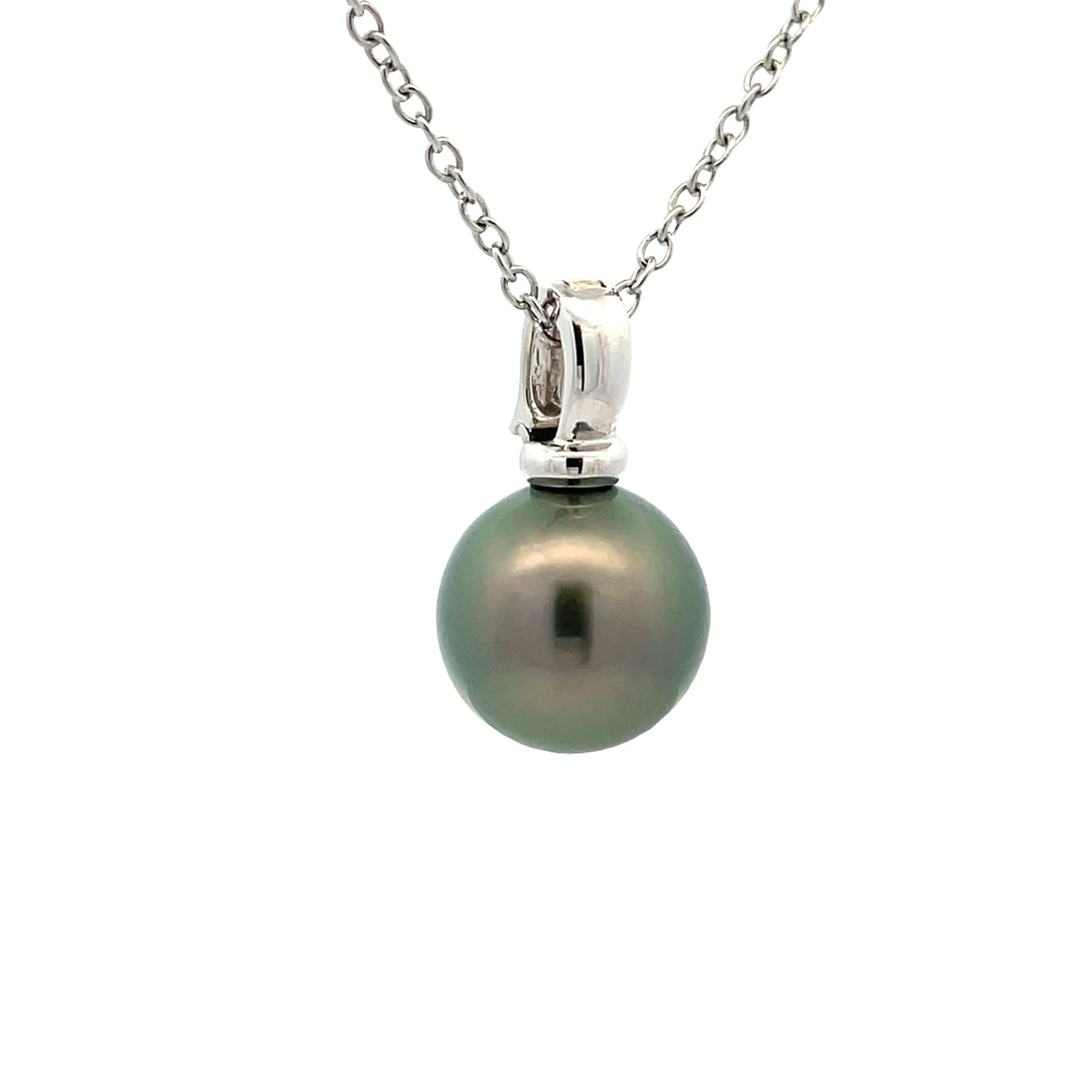 18K White Gold Tahitian Cultured 12 -13 mm Pearl Pendant