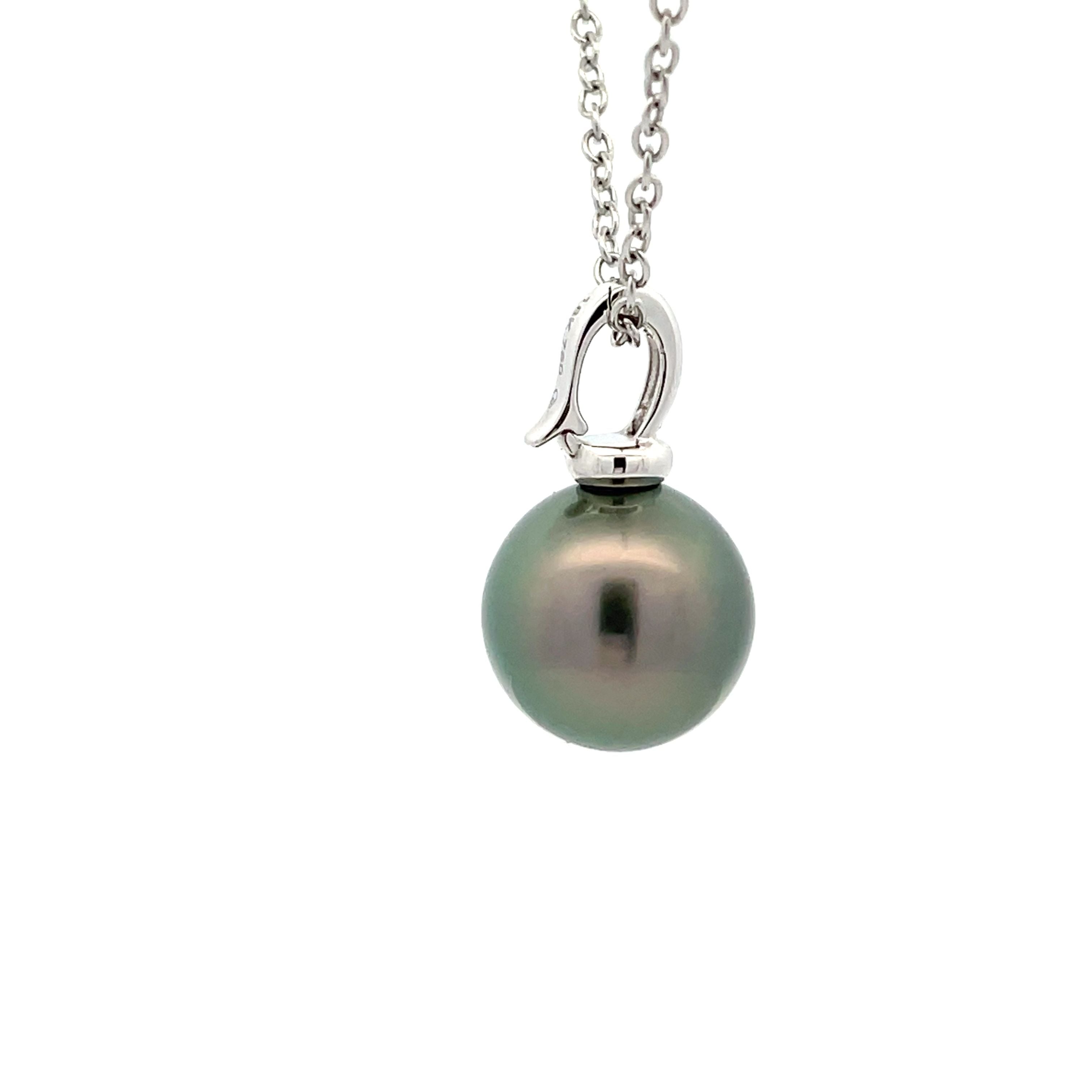 18K White Gold Tahitian Cultured 12 -13 mm Pearl Pendant