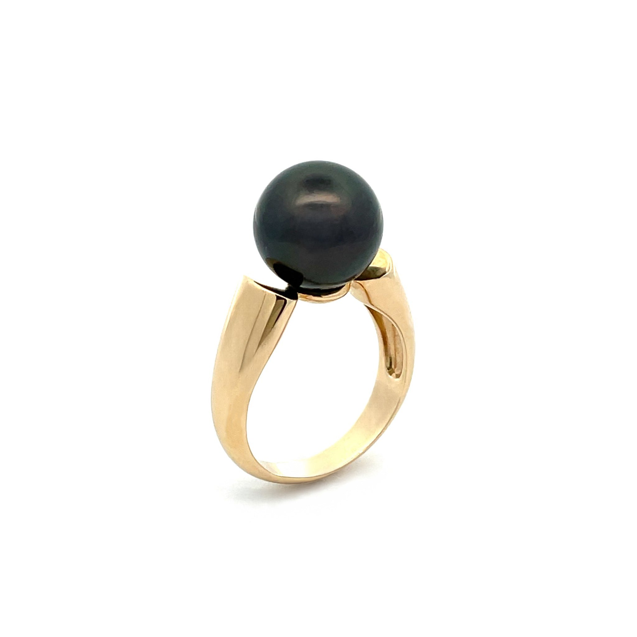 9K Yellow Gold Tahitian 11-12mm Cultured Pearl Ring