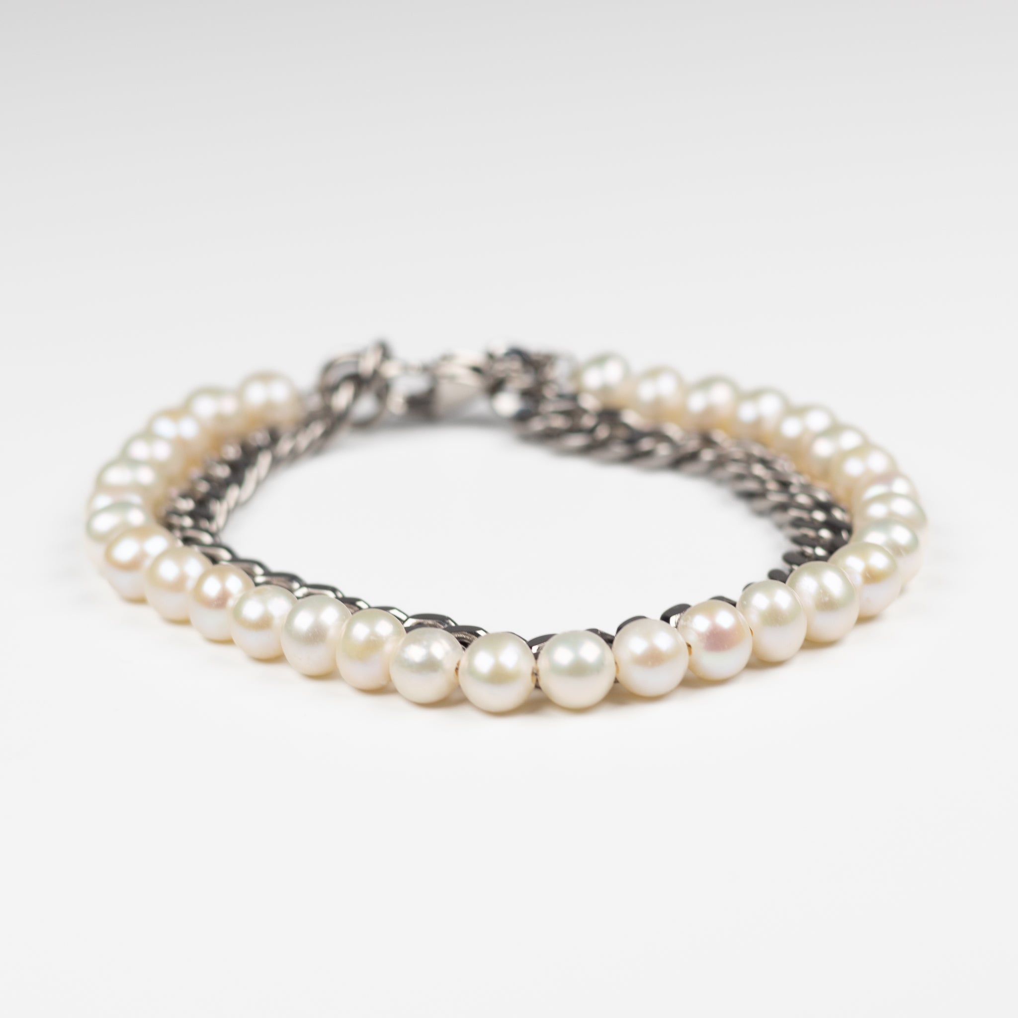 Stainless Steel and White Freshwater Pearl Bracelet