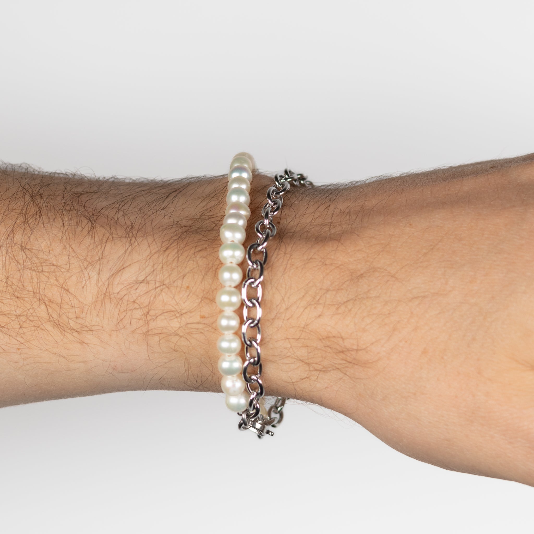 Stainless Steel and White Freshwater Pearl Bracelet