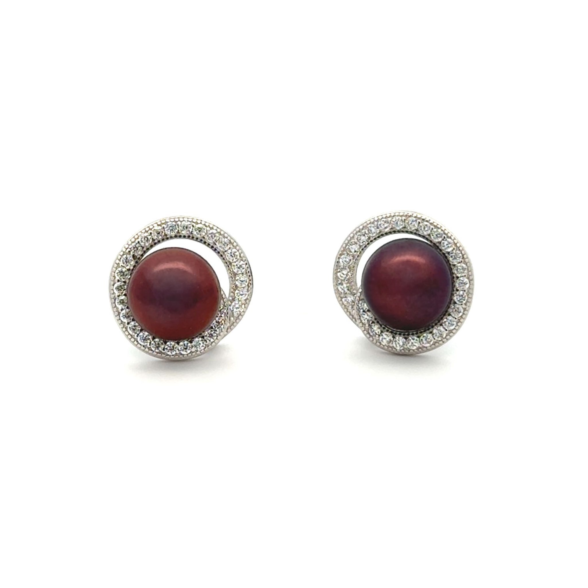 Sterling Silver Freshwater Pearl and Swarovski Crystals Stud Earrings