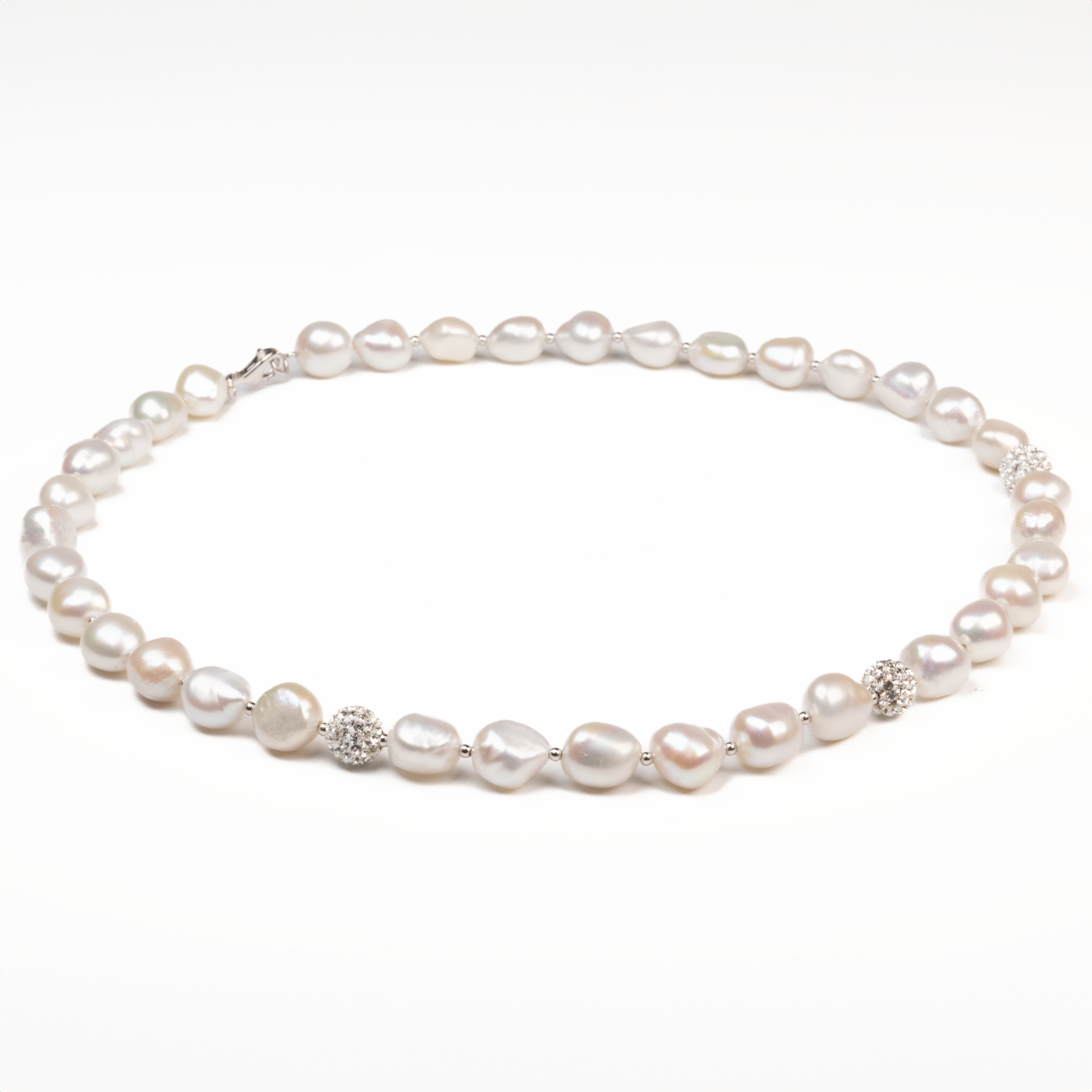 Sterling Silver Freshwater Pearl & Crystal Clay Ball Necklace