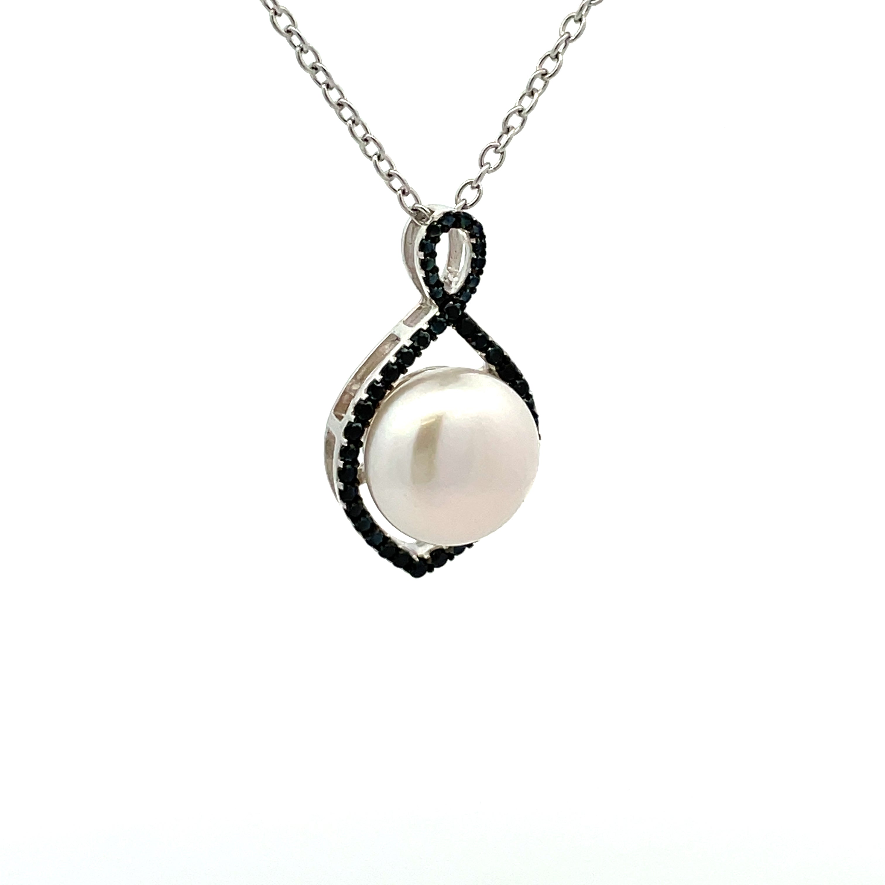 Sterling Silver Freshwater Pearl and Black Spinel Pendant