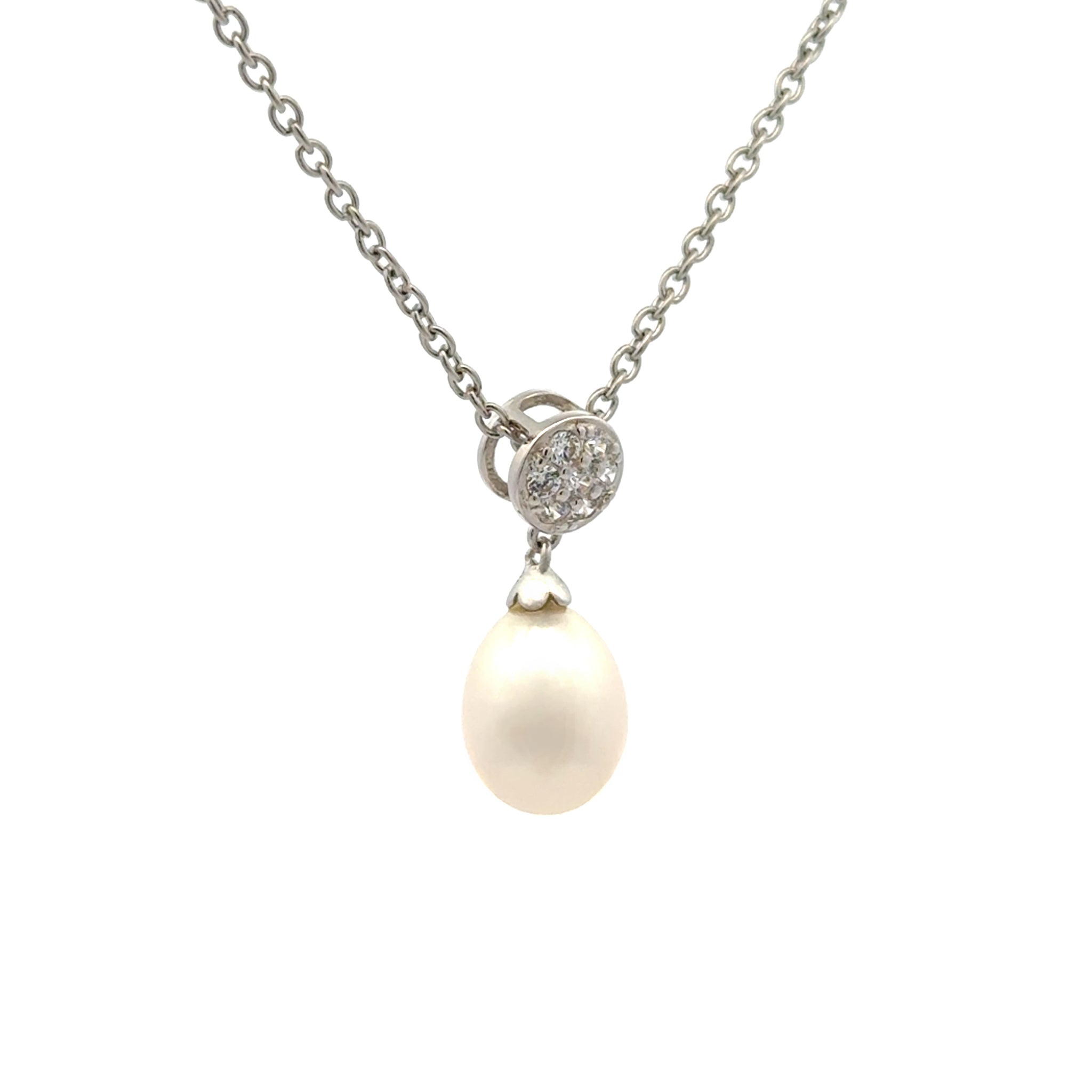 Sterling Silver White 8-9mm Freshwater Pearl & Swarovski Crystal Pendant