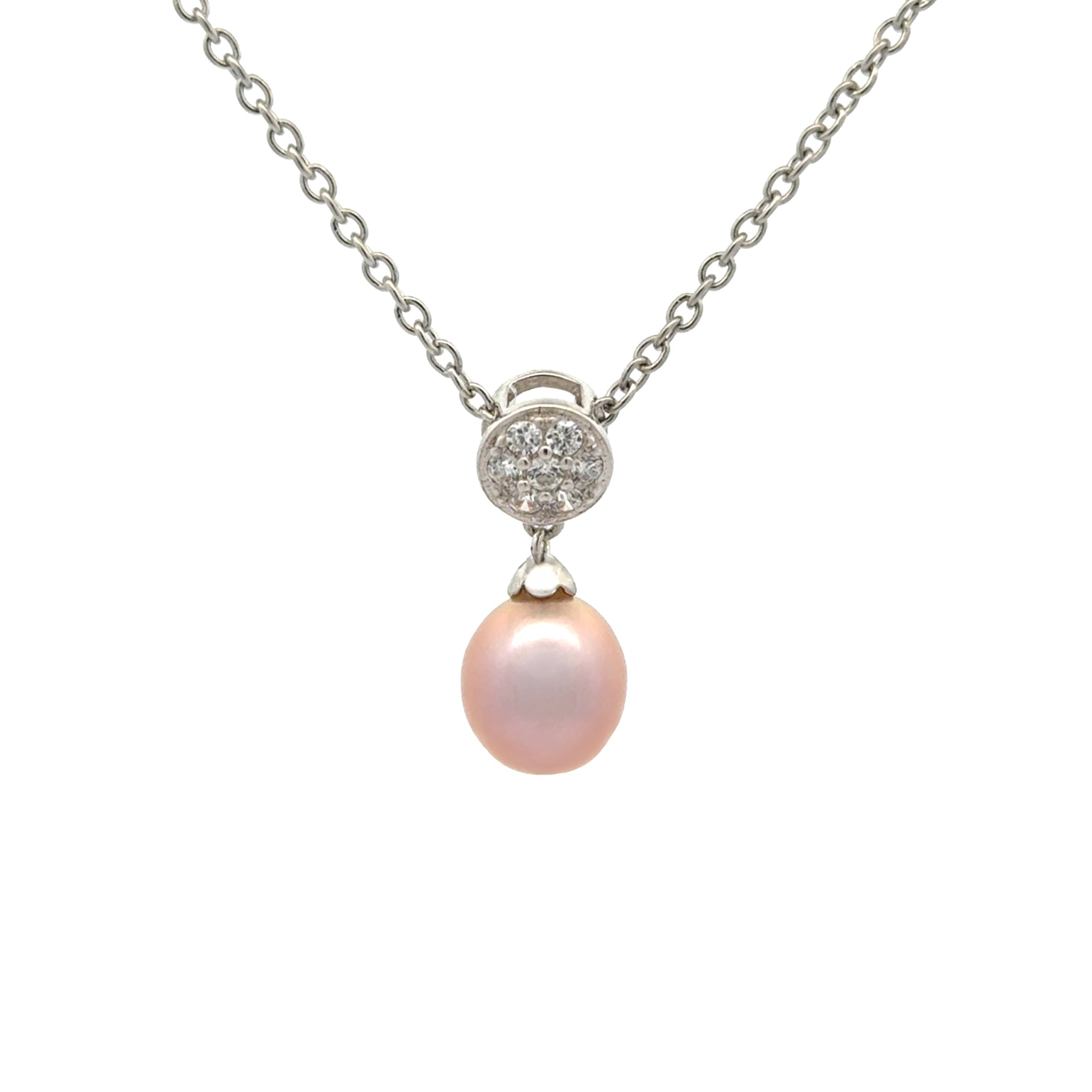 Sterling Silver Pink 8-9mm Freshwater Pearl & Swarovski Crystal Pendant