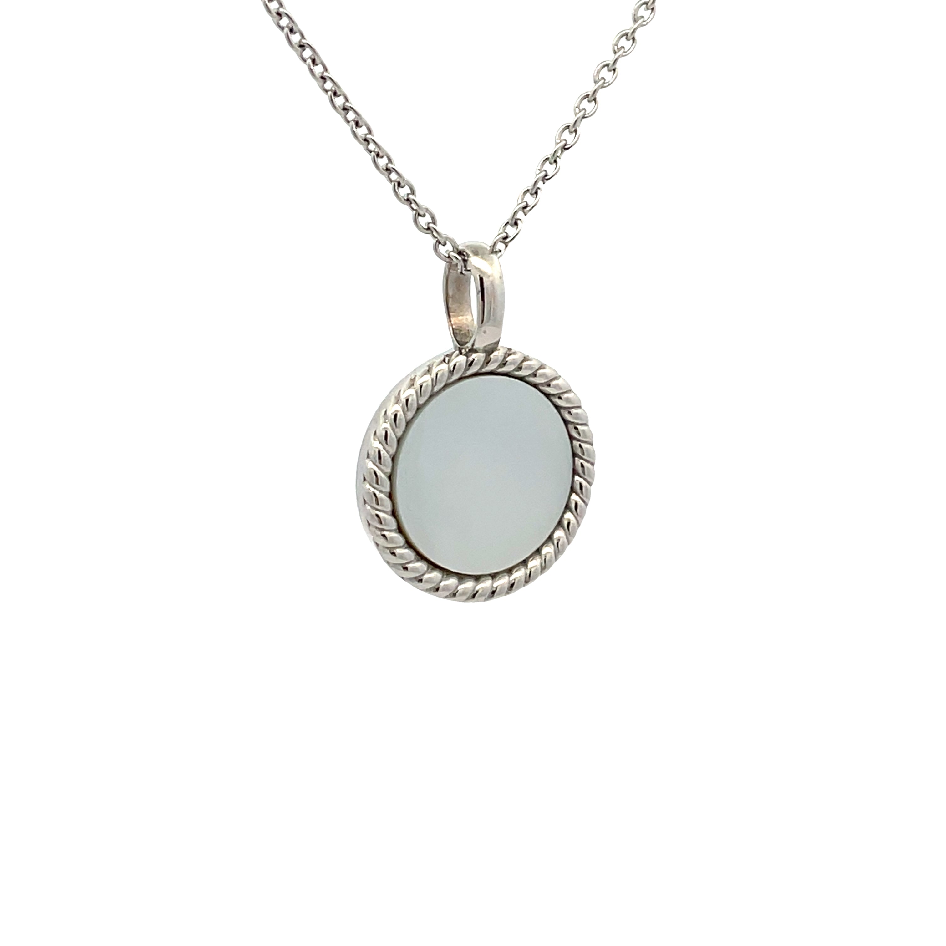 Stainless Steel White Mother Of Pearl Antique Style Disc Necklace