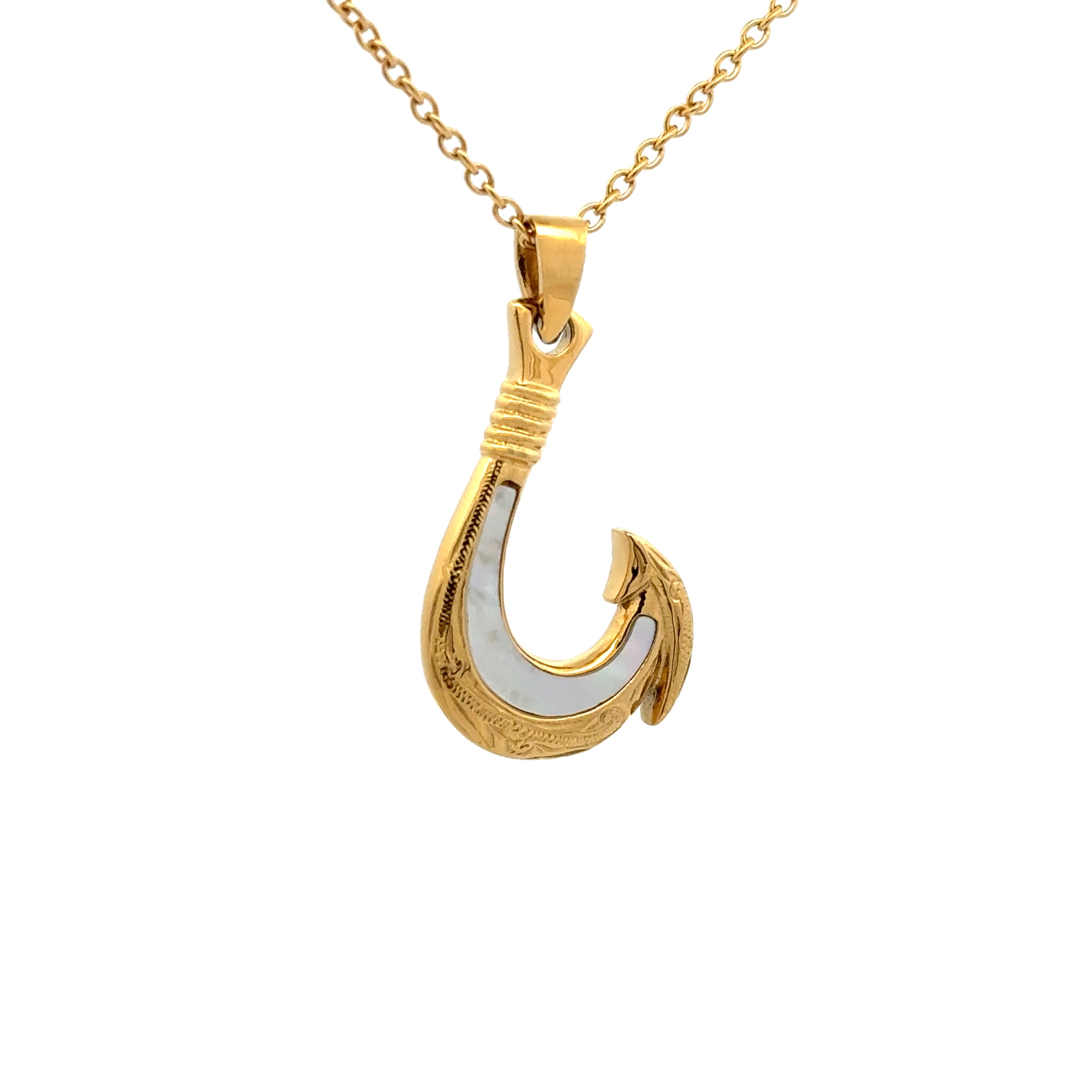 14K Gold Plated Stainless Steel White Mother Of Pearl Hook Necklace