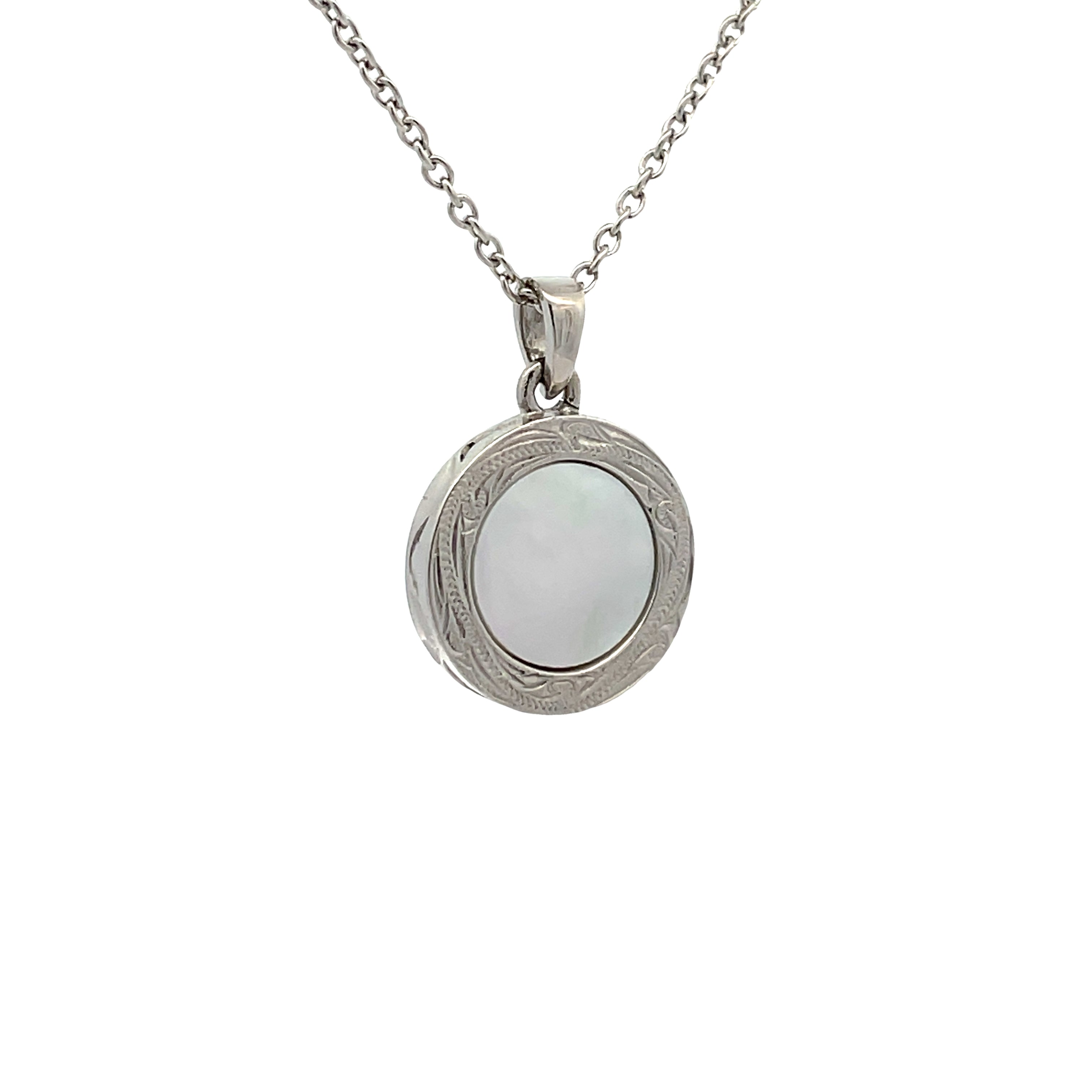 Stainless Steel White Mother Of Pearl Delicate Disc Necklace