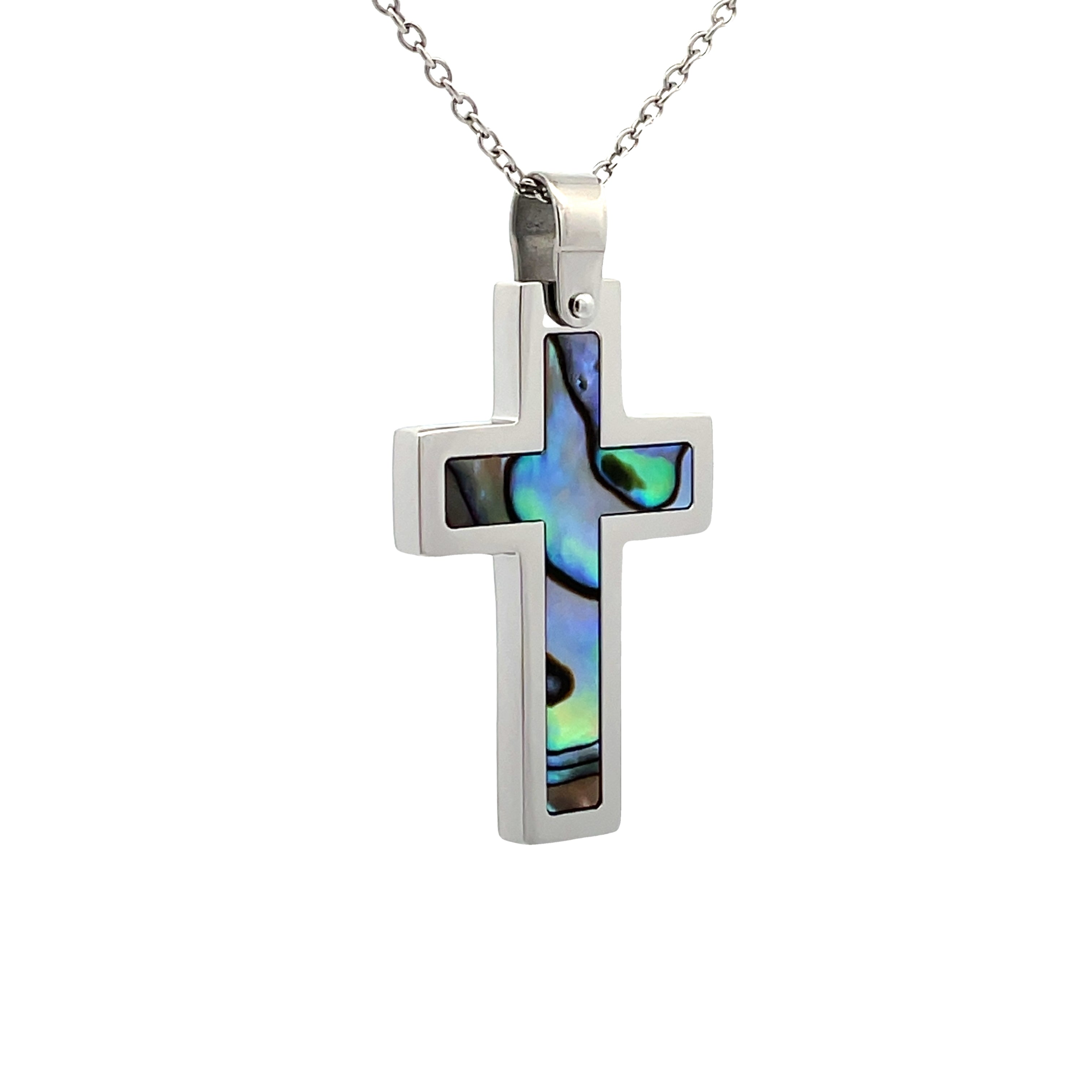 Stainless Steel Abalone Shell Cross Pendant