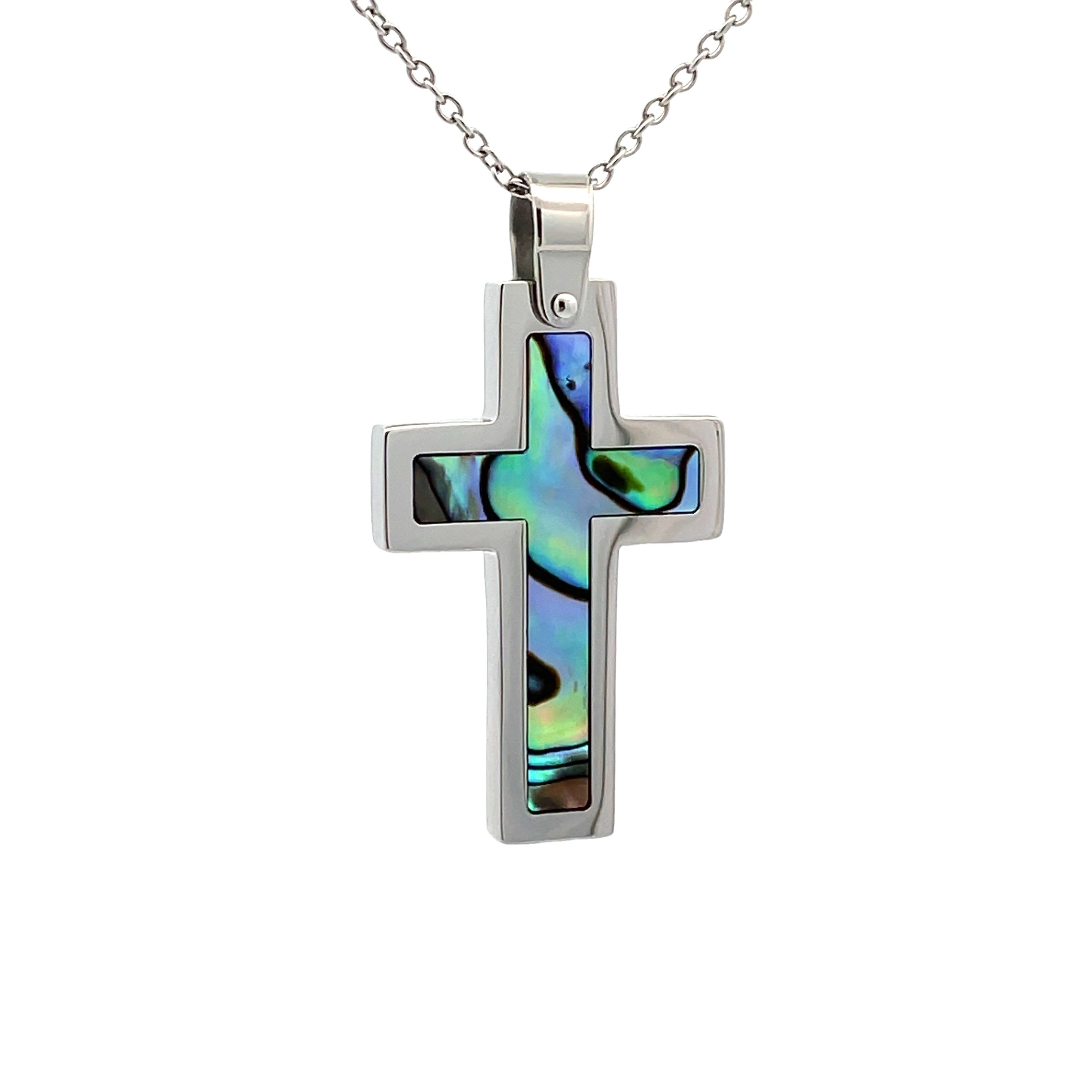 Stainless Steel Abalone Shell Cross Pendant