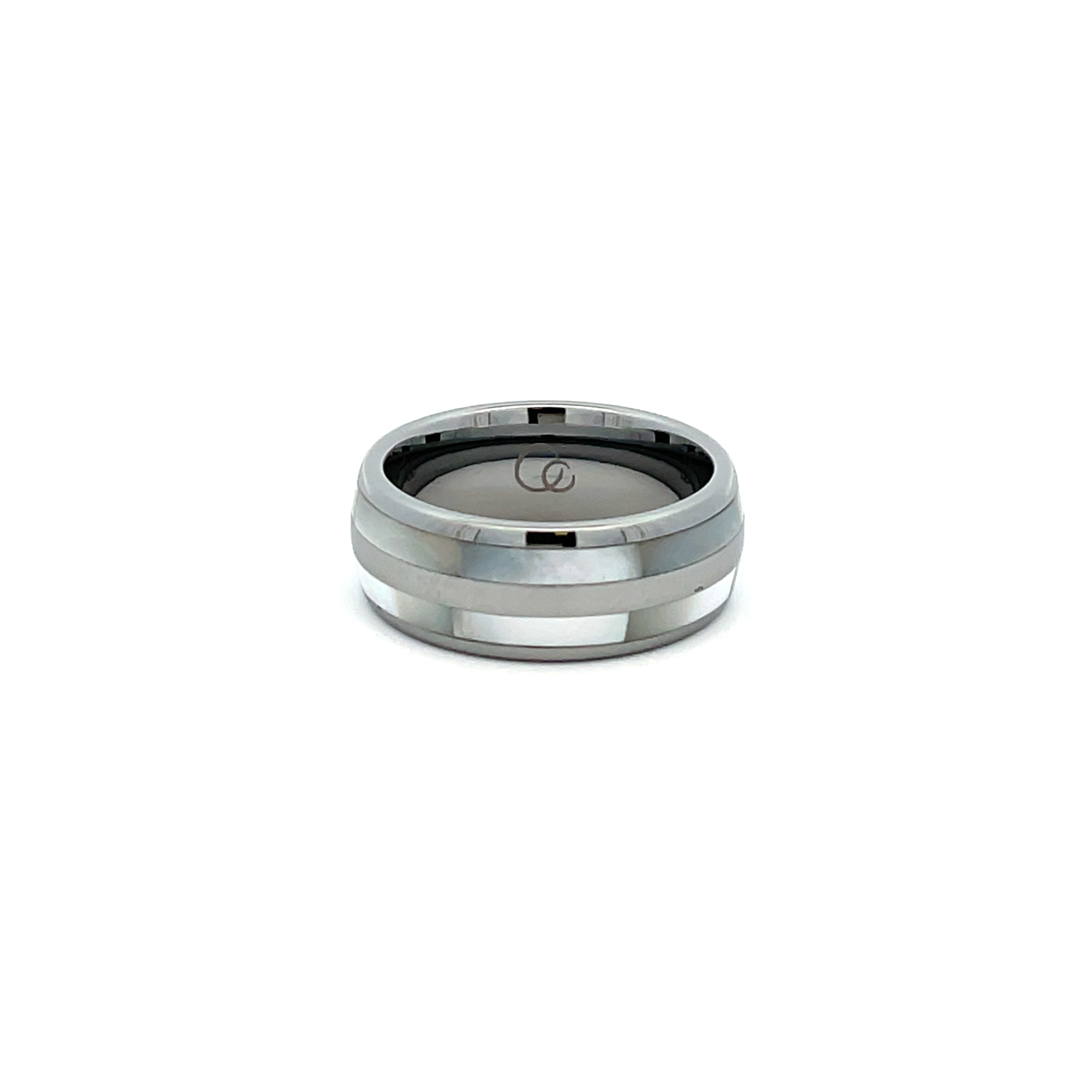 Tungsten Ring With White Mother Of Pearl