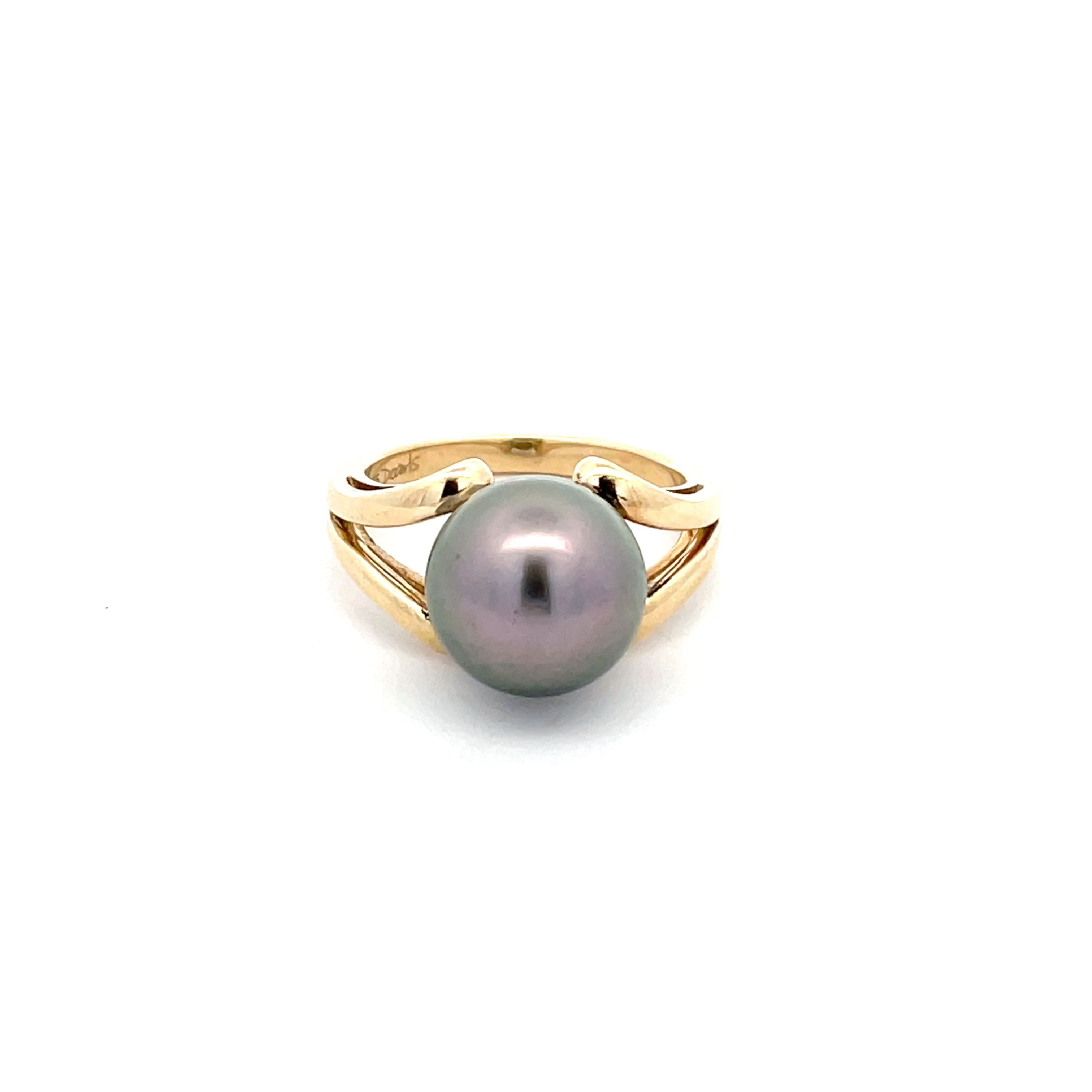 9K Yellow Gold Tahitian Cultured 11- 12mm Pearl Ring