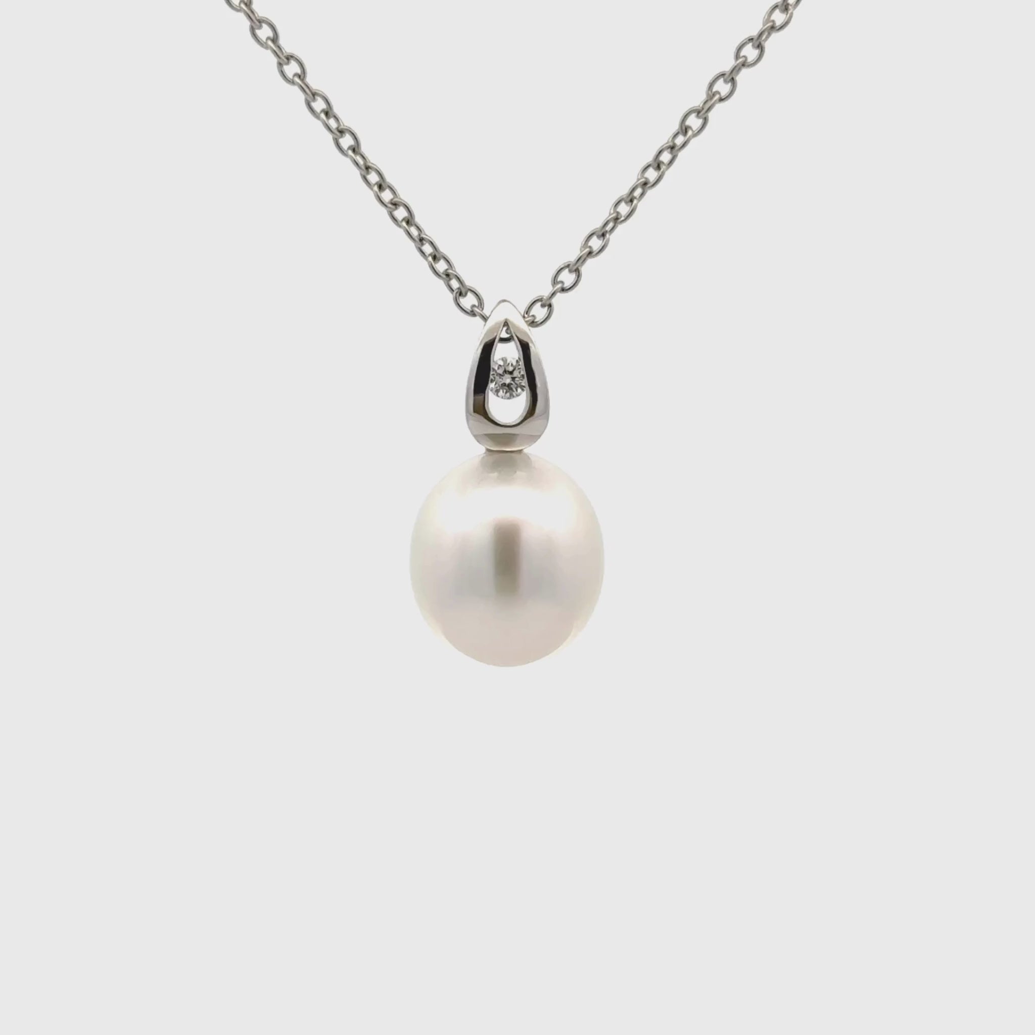 18K White Gold Australian South Sea 11-12mm Cultured Pearl and Diamond Pendant