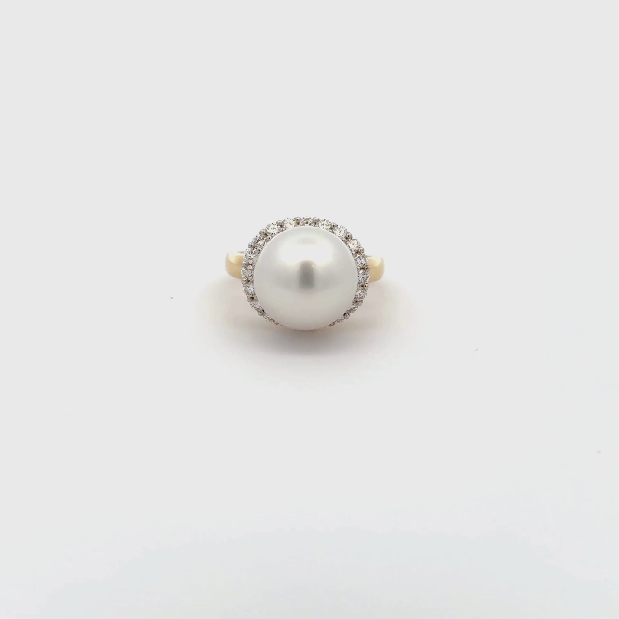 18K Yellow Gold Australian South Sea 12-13mm Cultured Pearl and Diamond Ring