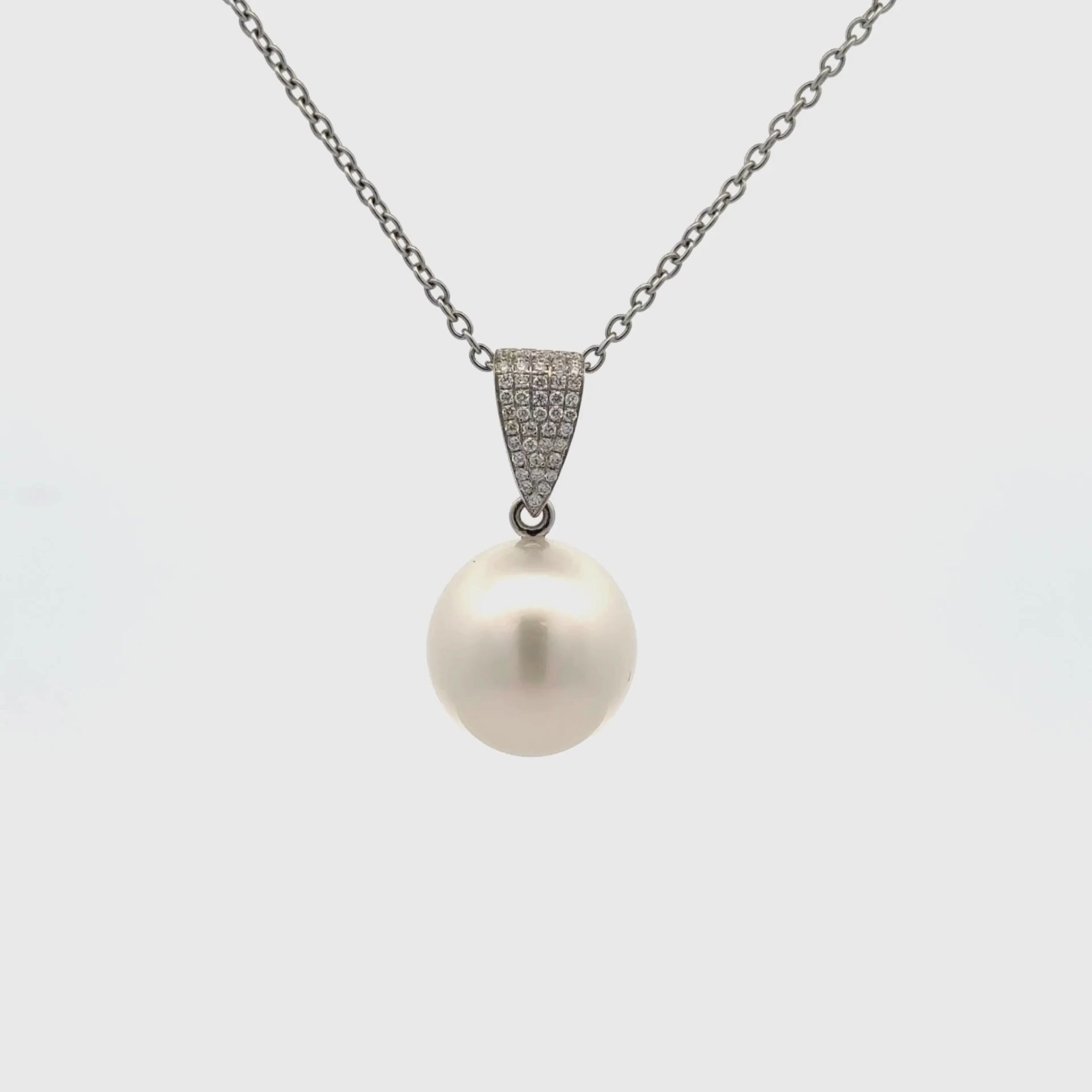 18K White Gold Australian South Sea 14-15mm Cultured Pearl and Diamond Pendant