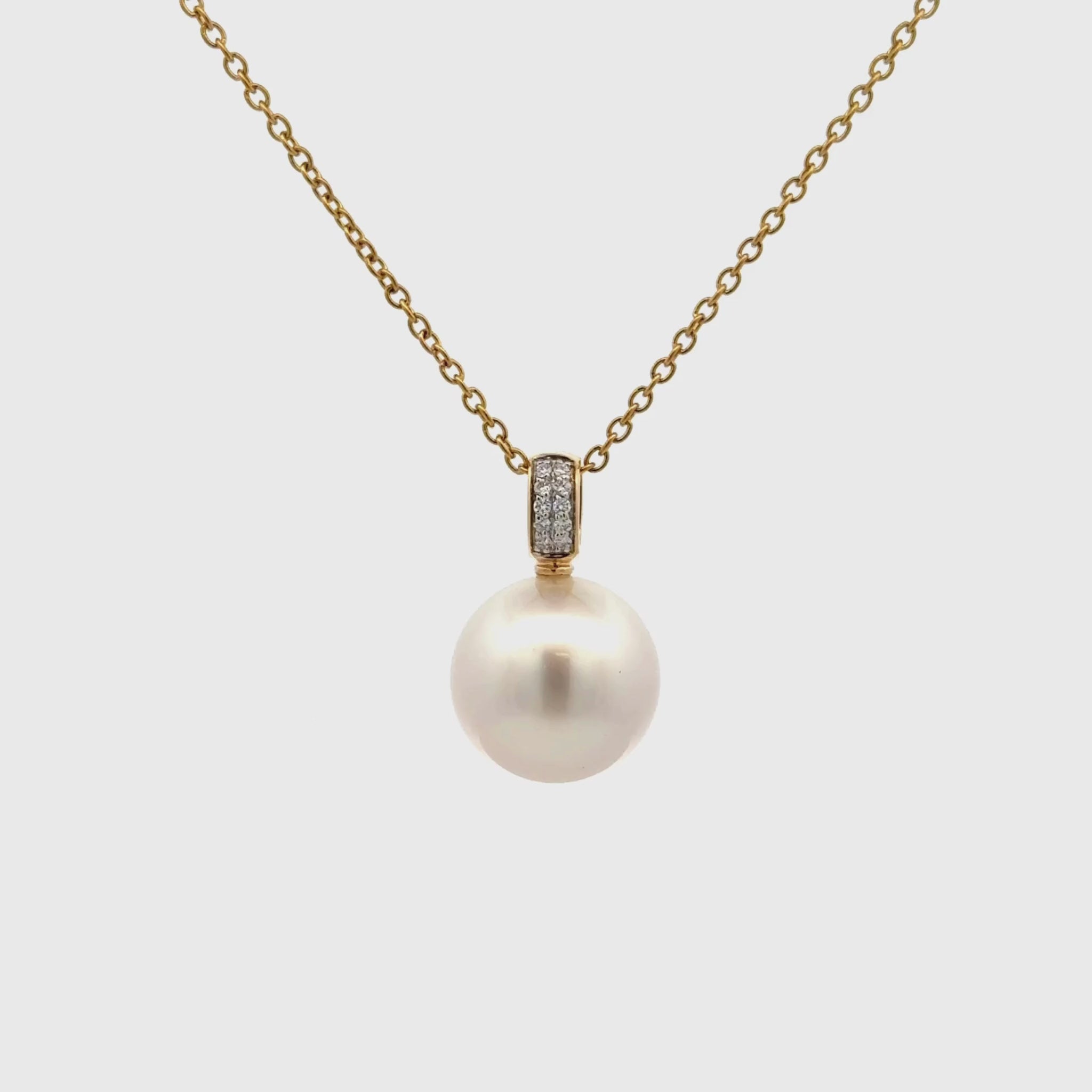 18K Yellow Gold Australian South Sea 14-15mm Cultured Pearl and Diamond Pendant