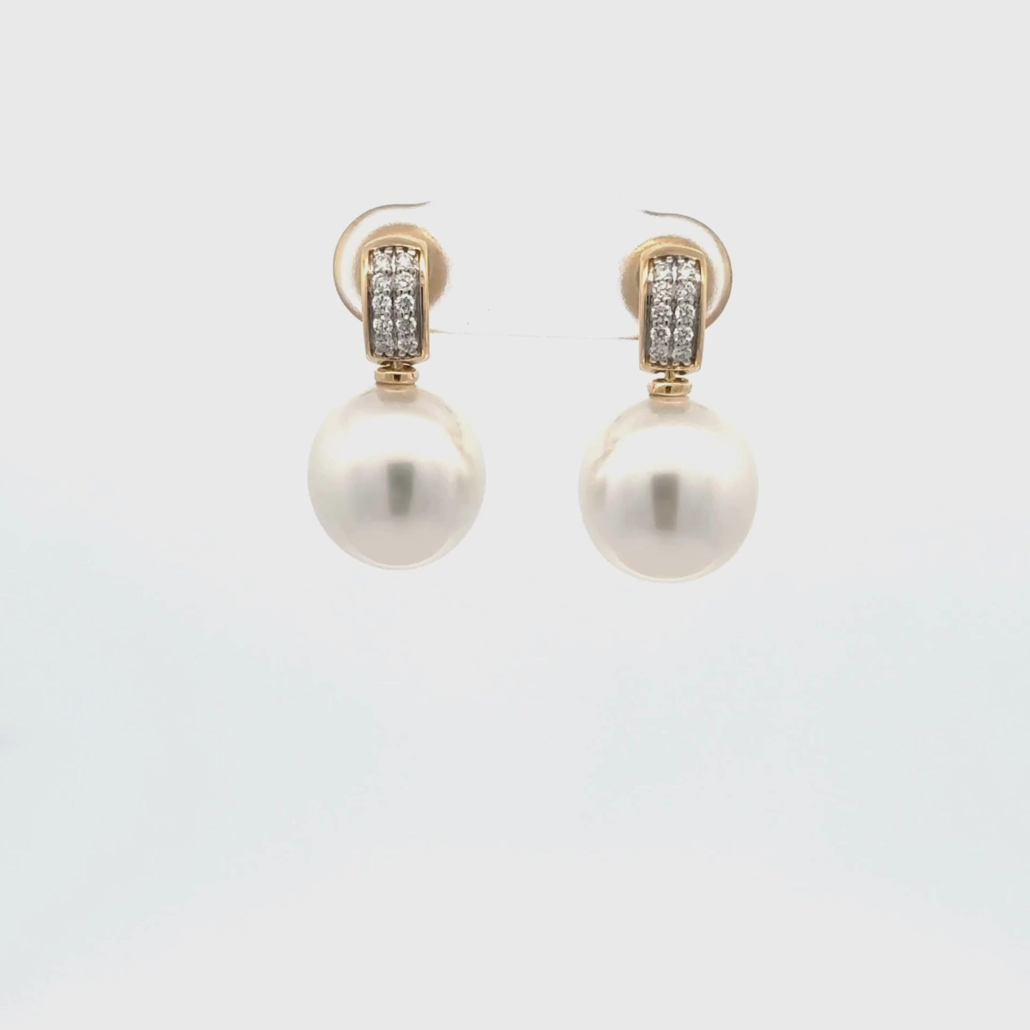 18K Yellow Gold Australian South Sea Cultured 11-12 mm Pearl and Diamond Drop Earrings