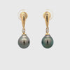 18K Yellow Gold Tahitian Cultured 8-9mm Pearl and Diamond Drop Earrings