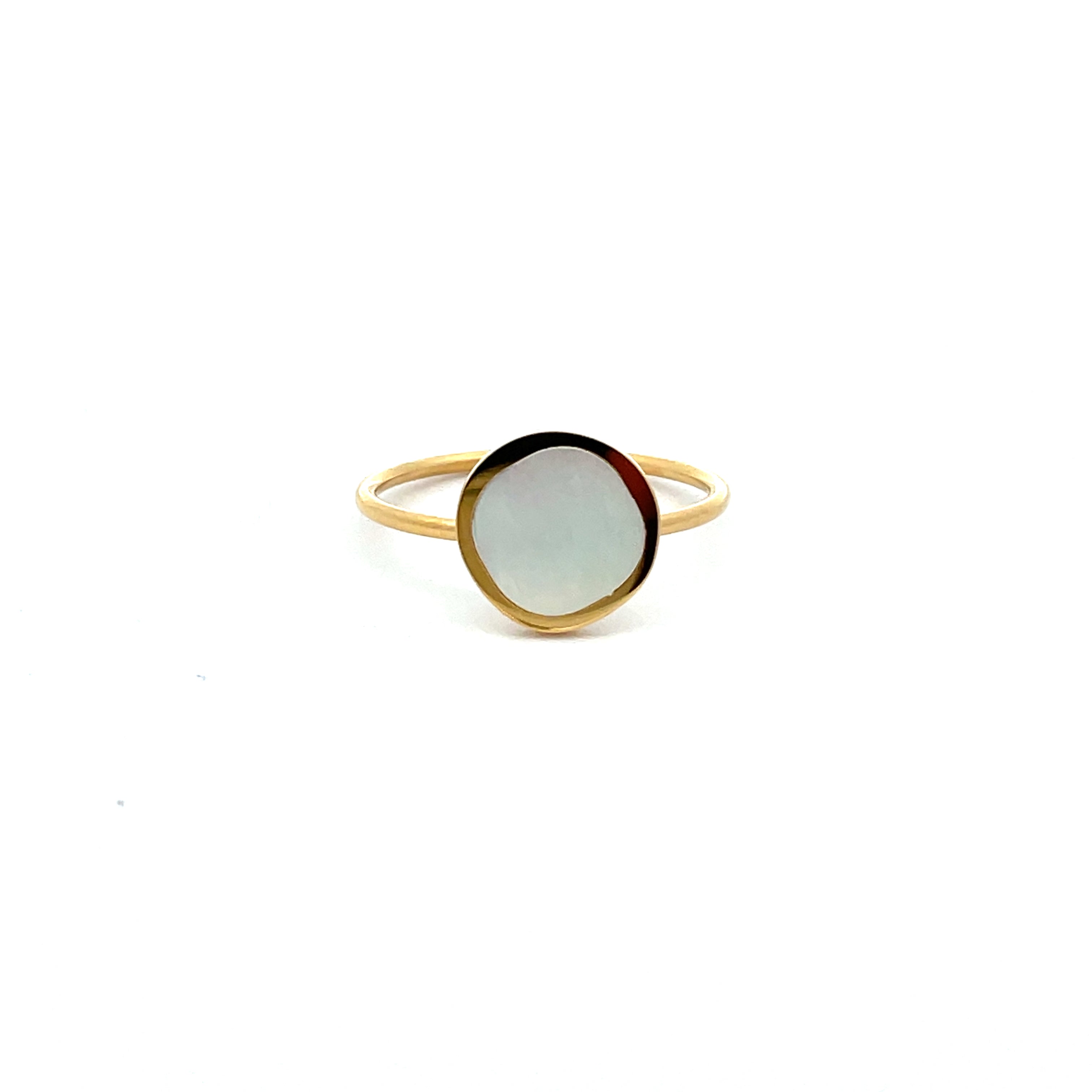 Gold Plated Stainless Steel White Mother Of Pearl Ring