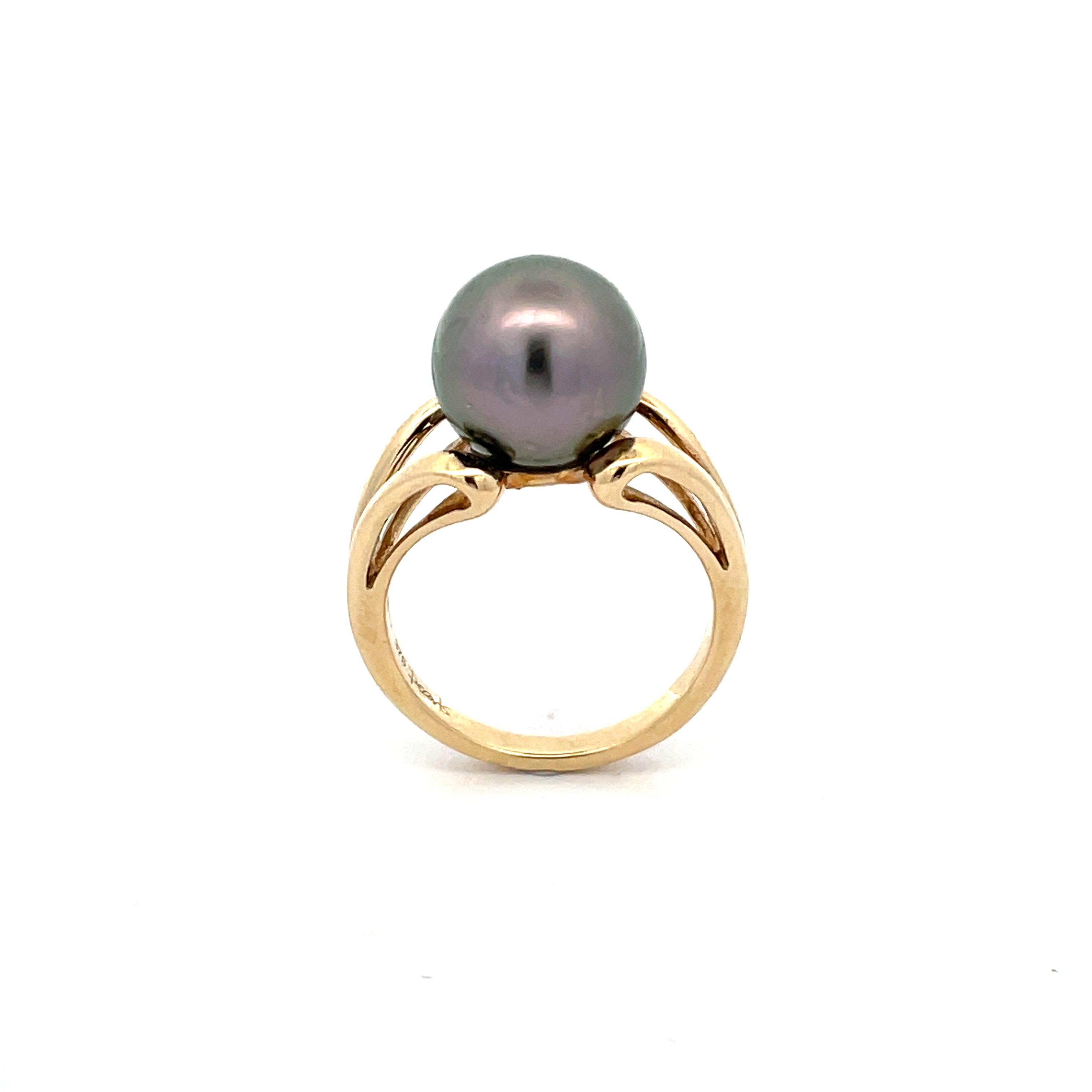 9K Yellow Gold Tahitian Cultured 11- 12mm Pearl Ring