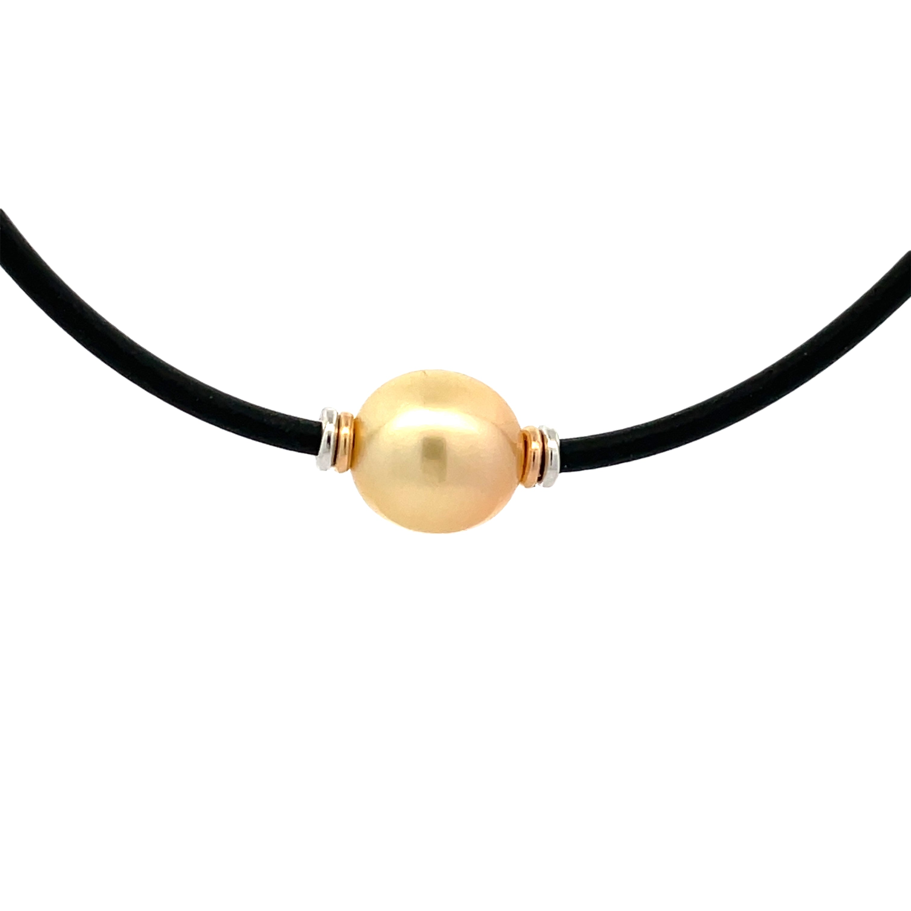 Collana in neoprene con perle coltivate dei mari del sud in argento sterling e oro giallo 9K da 10-11 mm