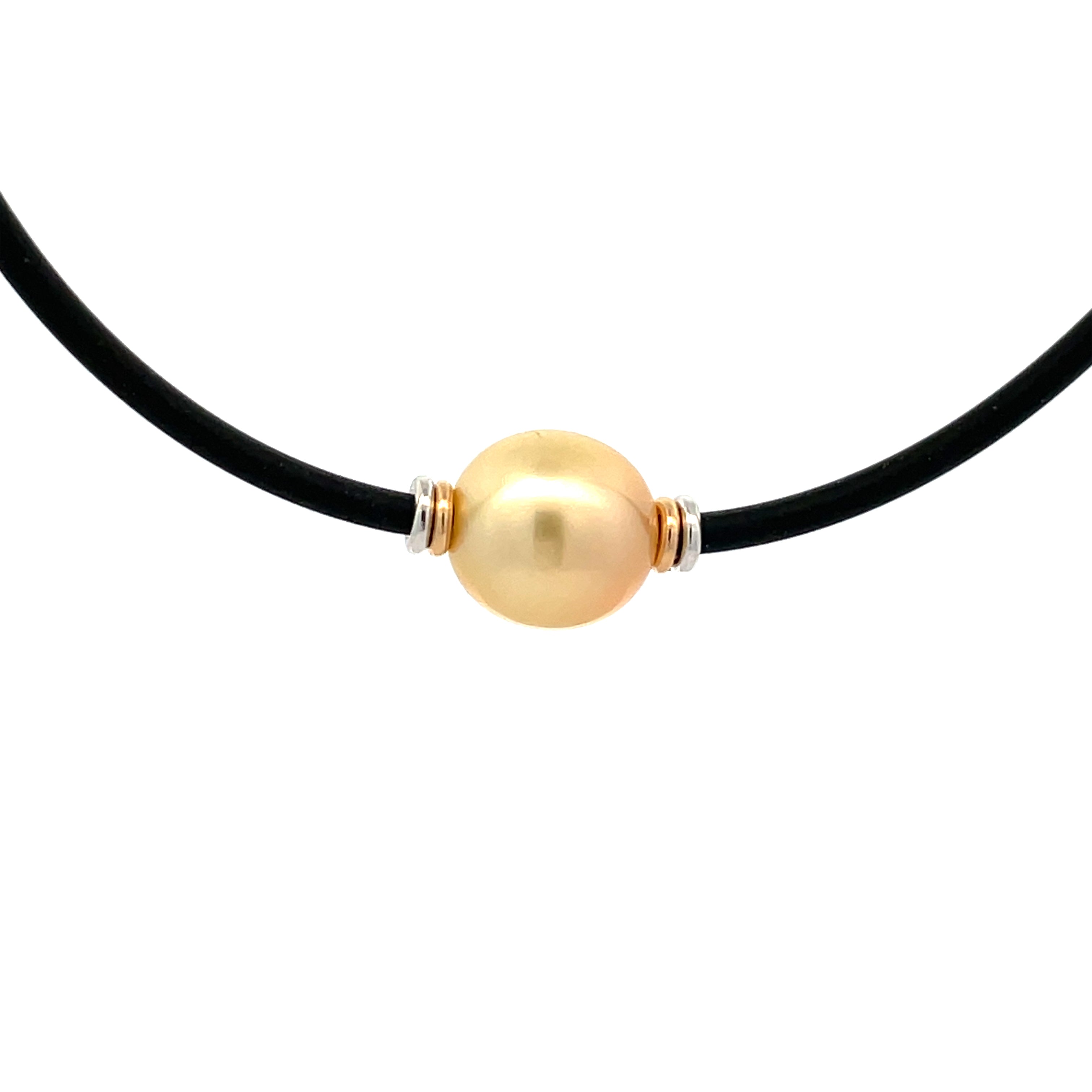 Collana in neoprene con perle coltivate dei mari del sud in argento sterling e oro giallo 9K da 10-11 mm