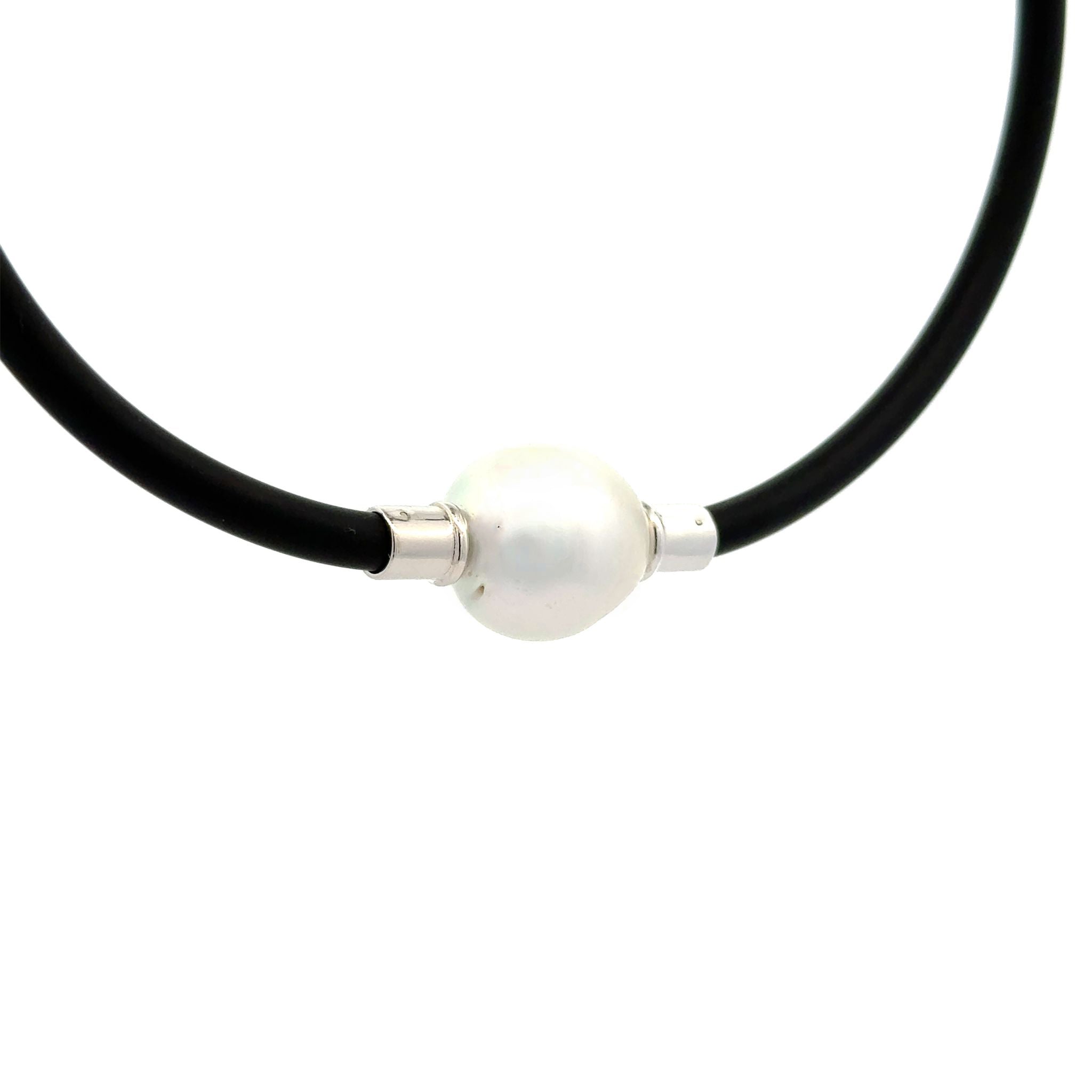 Collana in neoprene di perle australiane dei mari del sud coltivate 15-16 mm in argento sterling