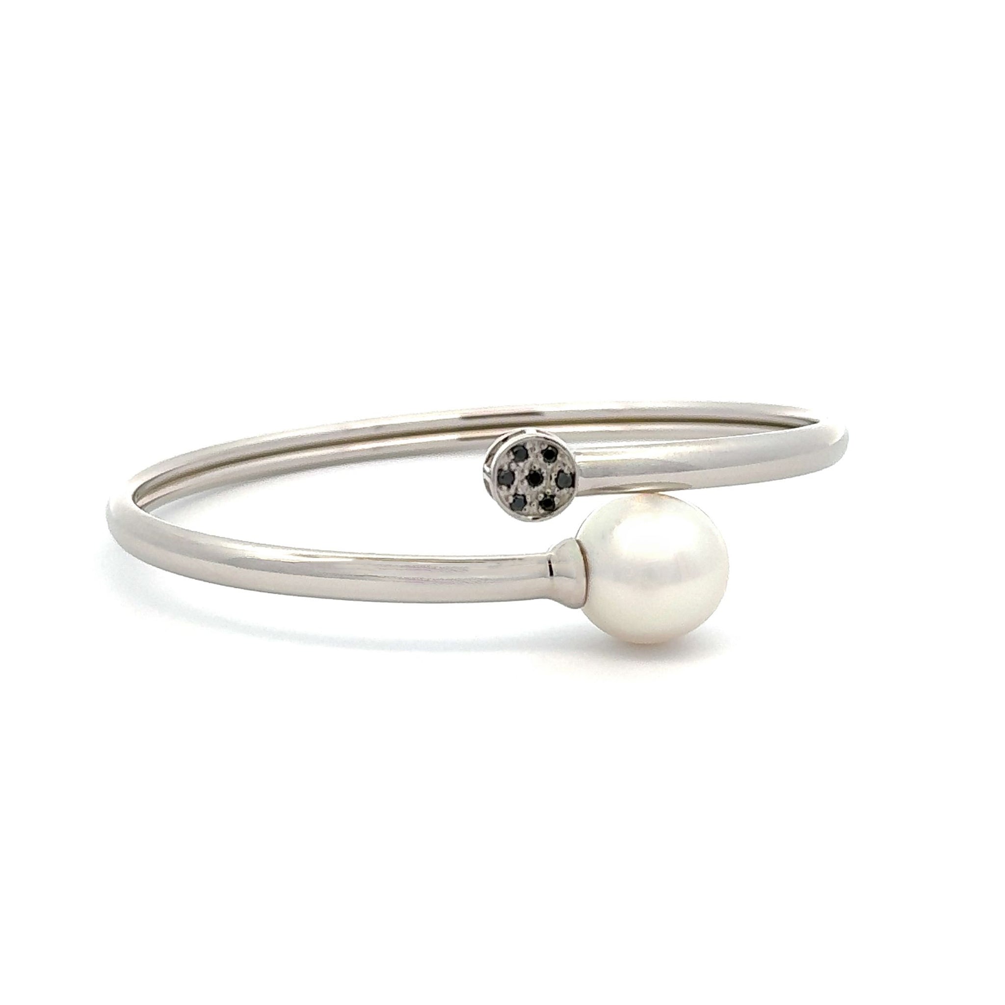 Sterling Silver Australian South Sea Cultured 12-13 mm Pearl and Diamond Bangle