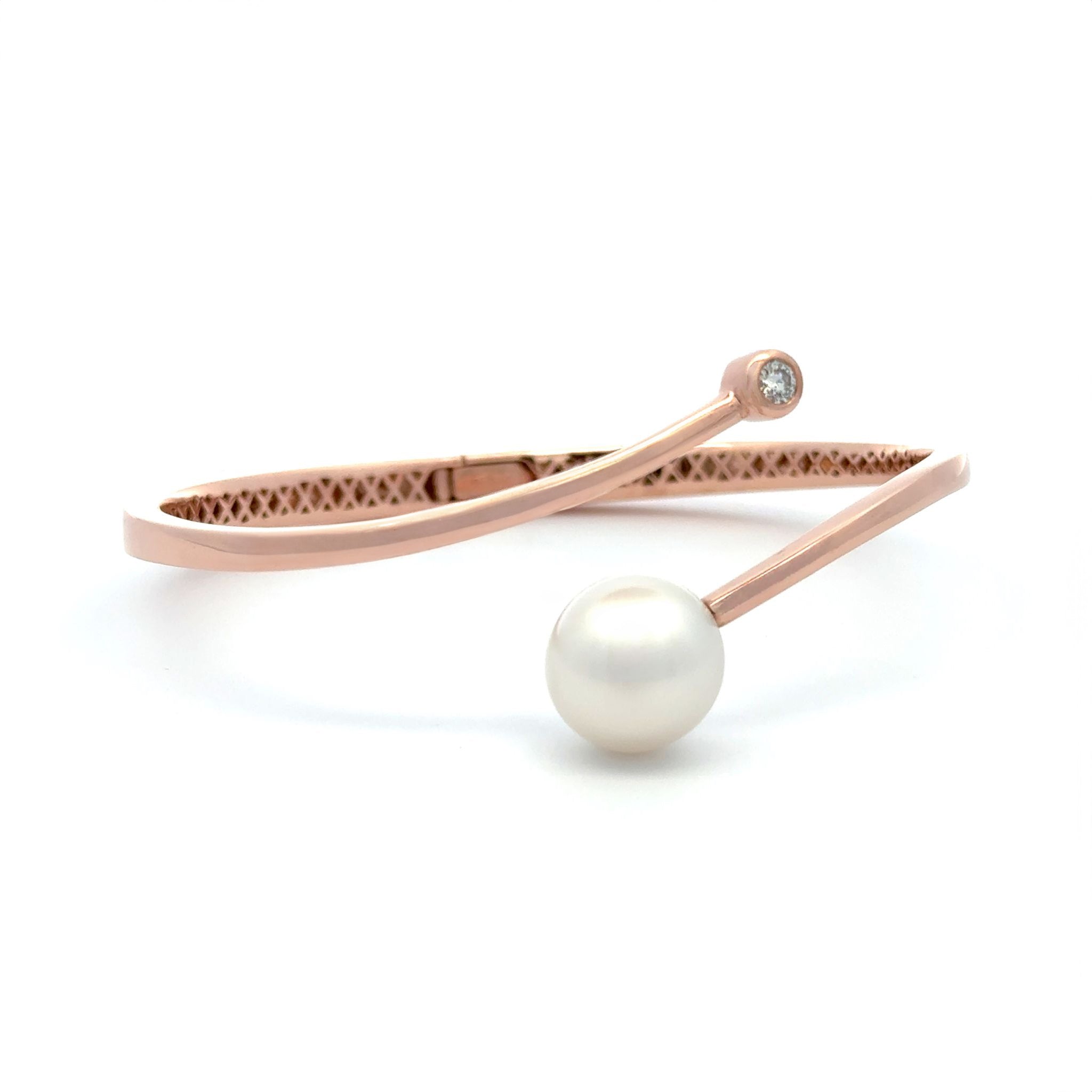 9K Rose Gold Australian South Sea 12-13mm Cultured Pearl and Diamond Bangle