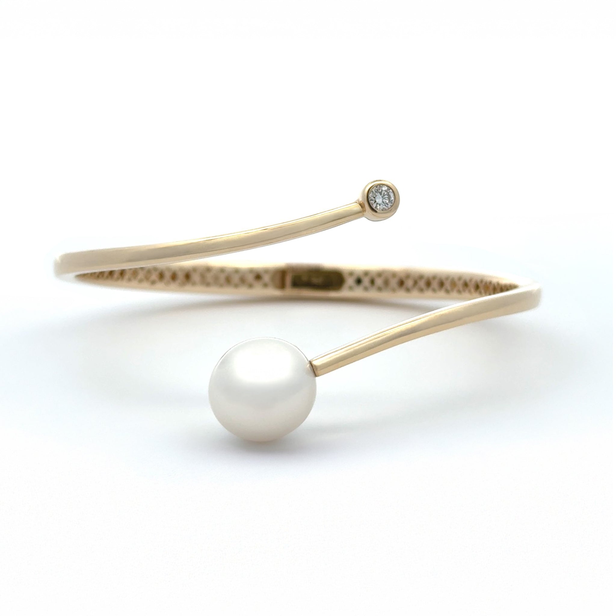 9K Yellow Gold Australian South Sea 12-13mm Cultured Pearl and Diamond Bangle