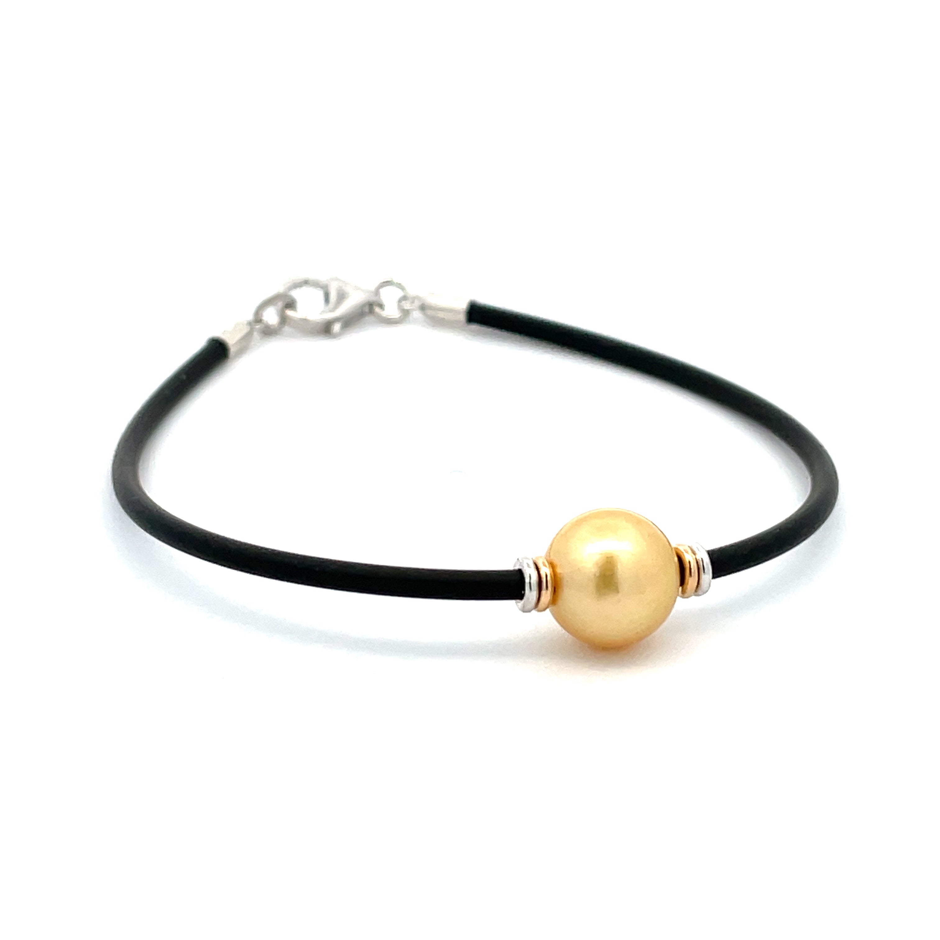 Sterling Silver and 9K Yellow Gold South Sea Cultured 9- 10mm Pearl Neoprene Bracelet