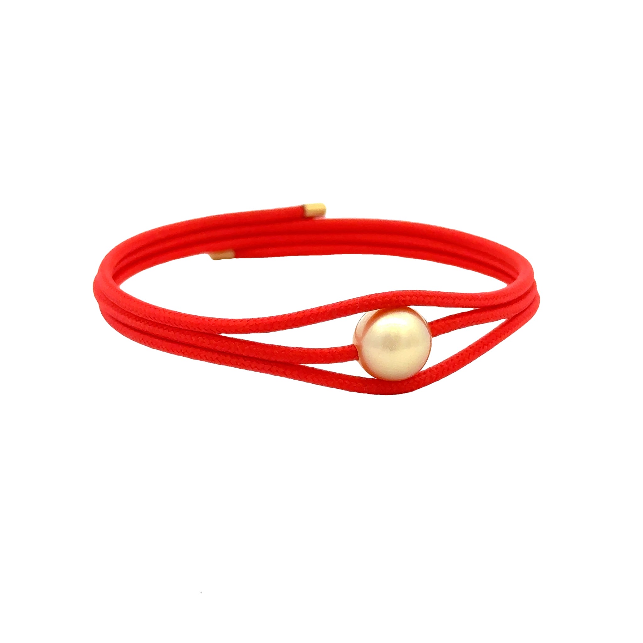 Bracciale magnetico in acciaio inossidabile con perle coltivate dei mari del Sud, rosso, con estremità in oro