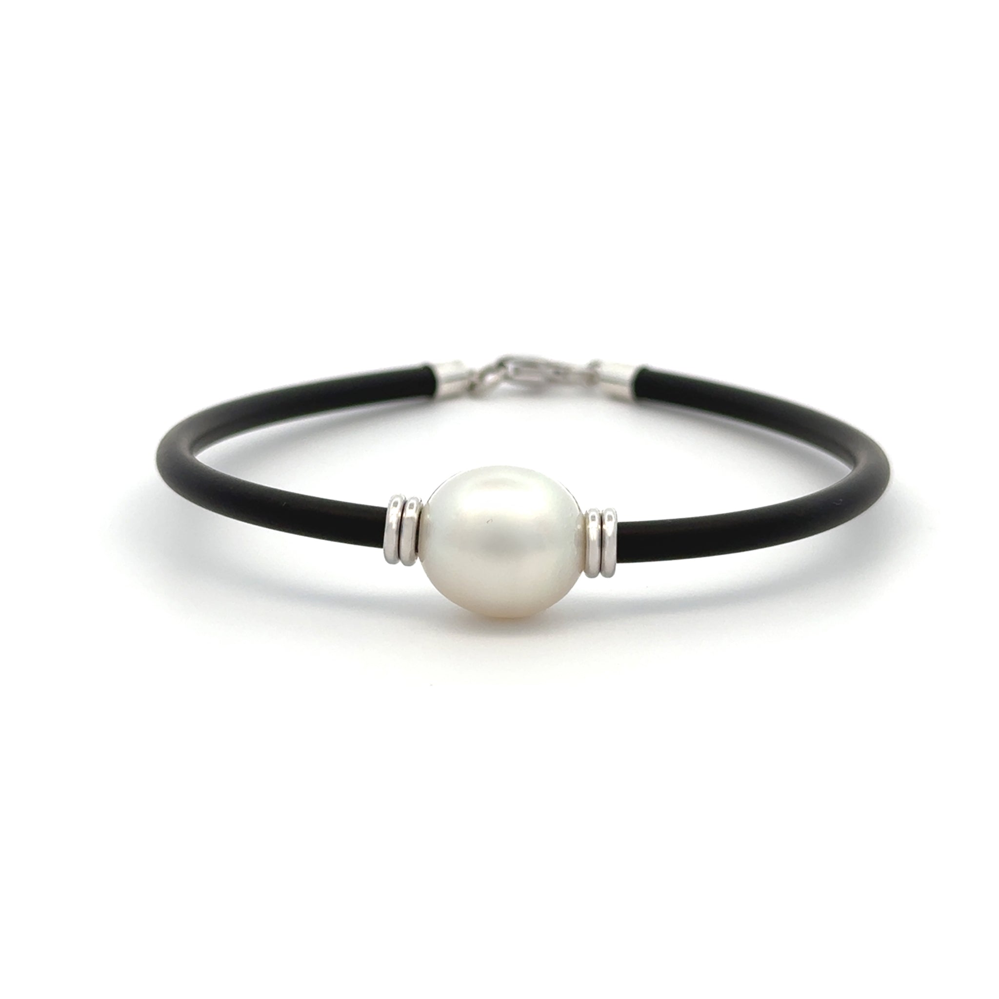 Sterling Silver Australian South Sea 11-12mm Cultured Pearl Neoprene Bracelet