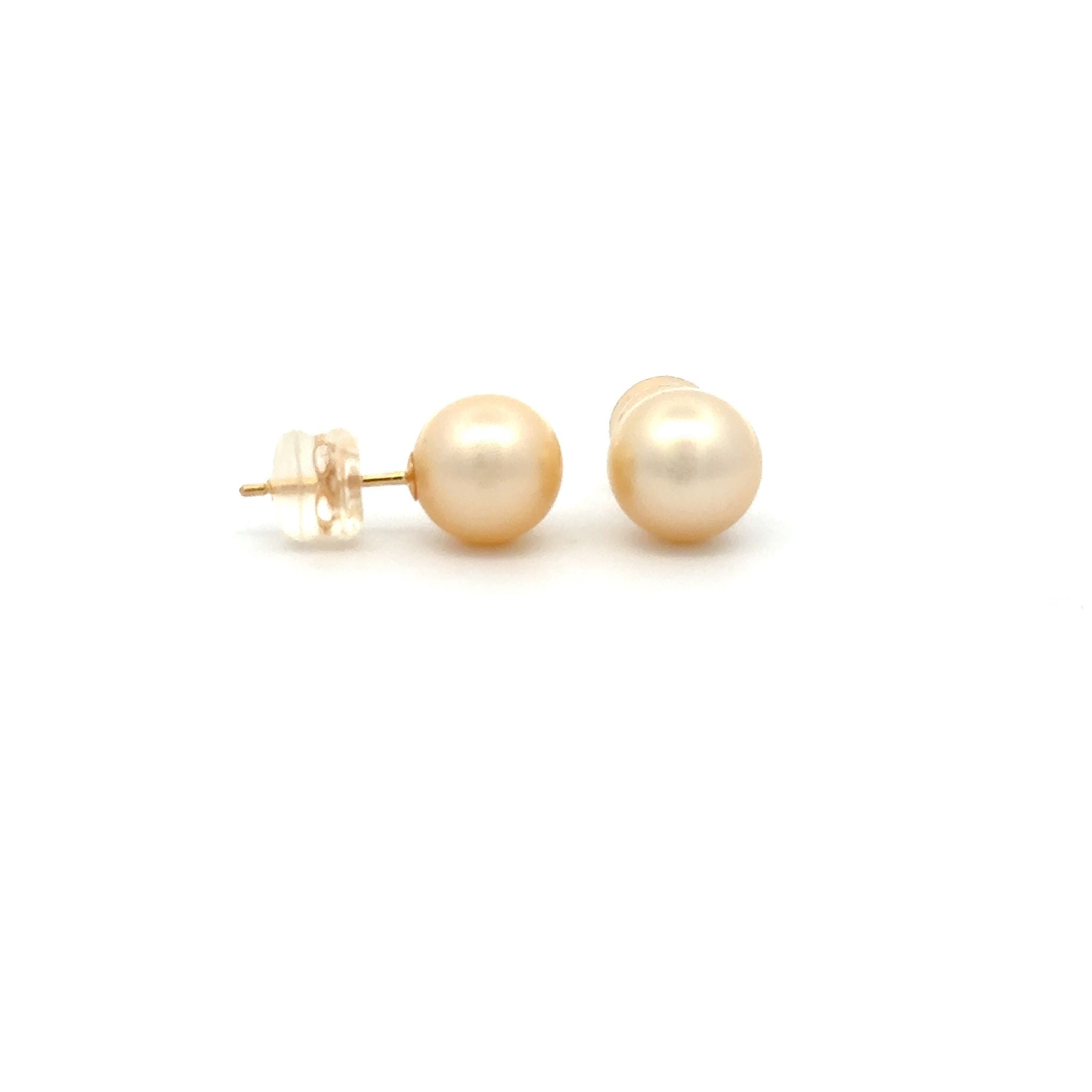 18K Yellow Gold South Sea Cultured 8-9mm Pearl Stud Earrings with Silicon Backings