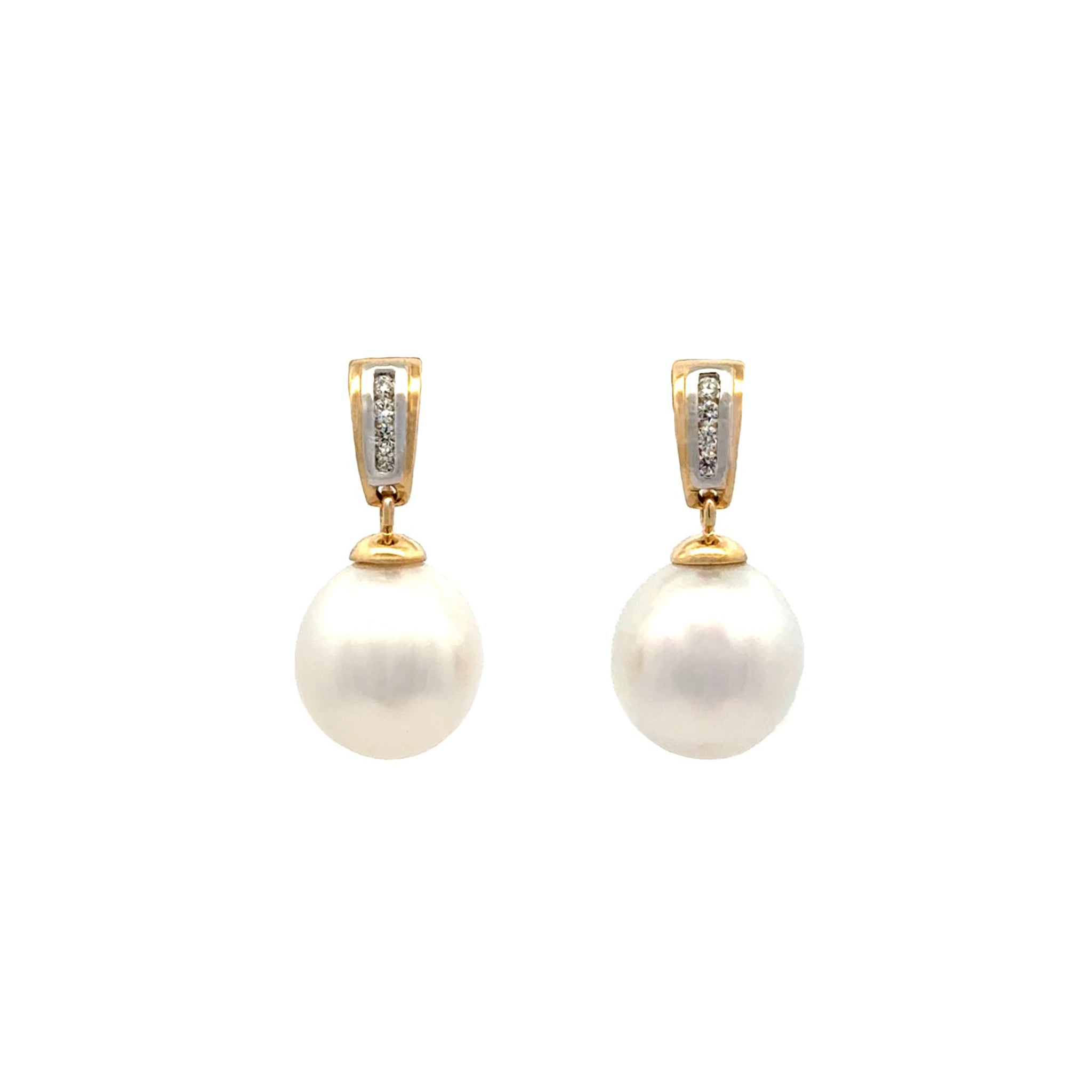 18K Yellow Gold Australian South Sea 10-11mm Cultured Pearl and Diamond Earrings