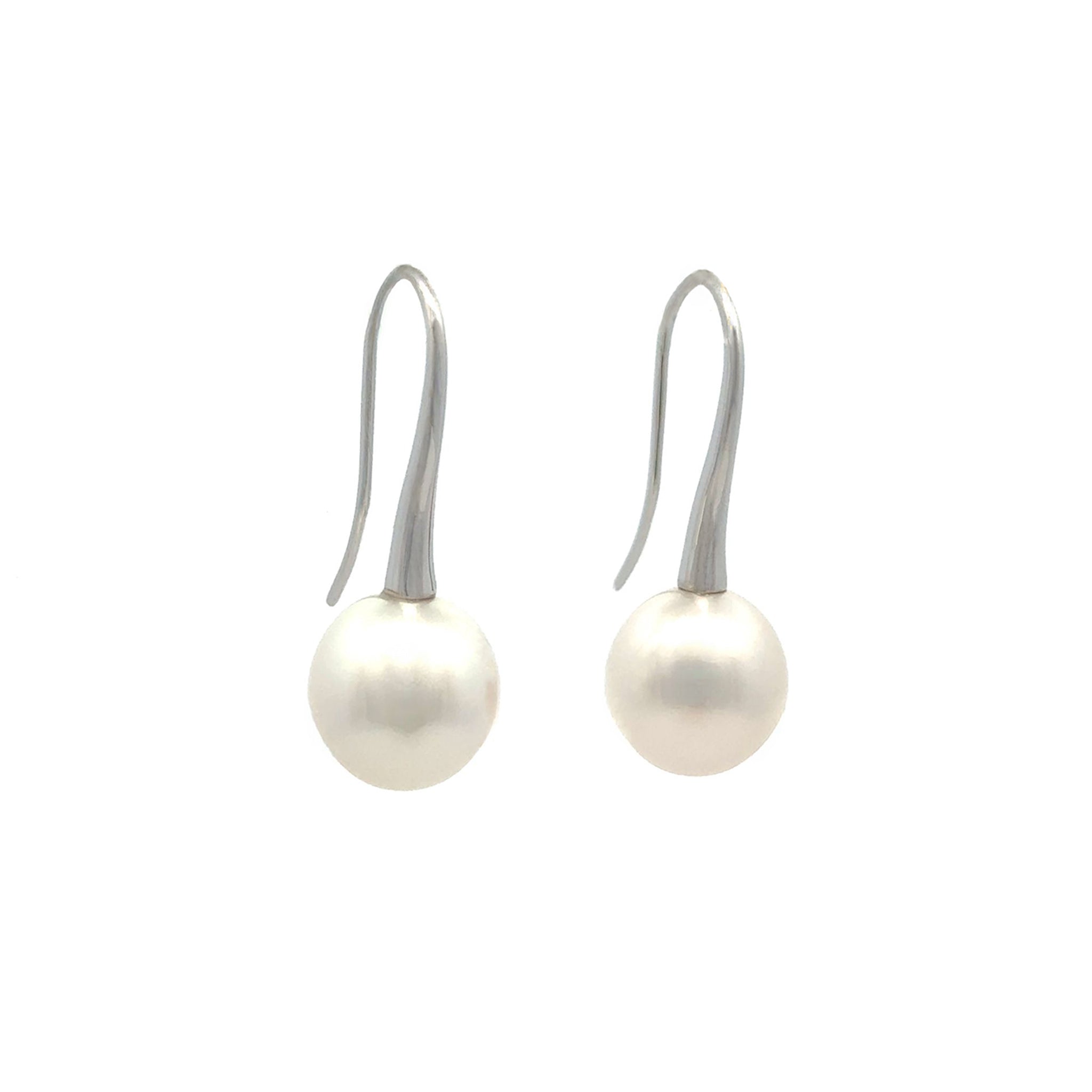 18K White Gold Australian South Sea 9-10mm Cultured Pearl Hook Earrings