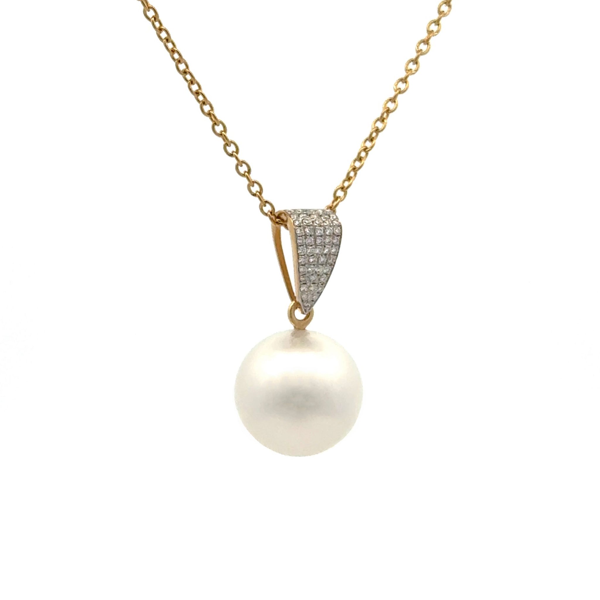 18K Yellow Gold Australian South Sea Cultured 14-15mm Pearl and Diamond Pendant