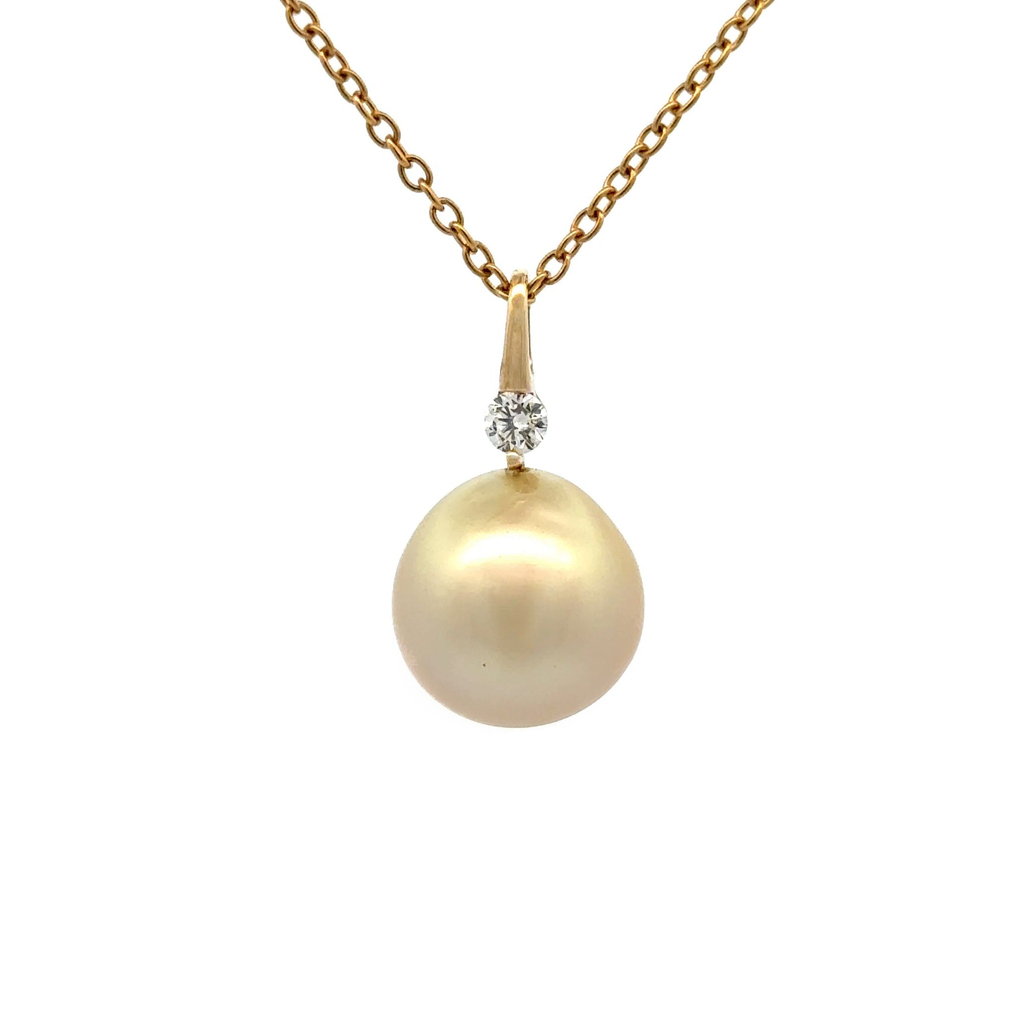 18K Yellow Gold South Sea Cultured 13-14mm Diamond Pearl Pendant