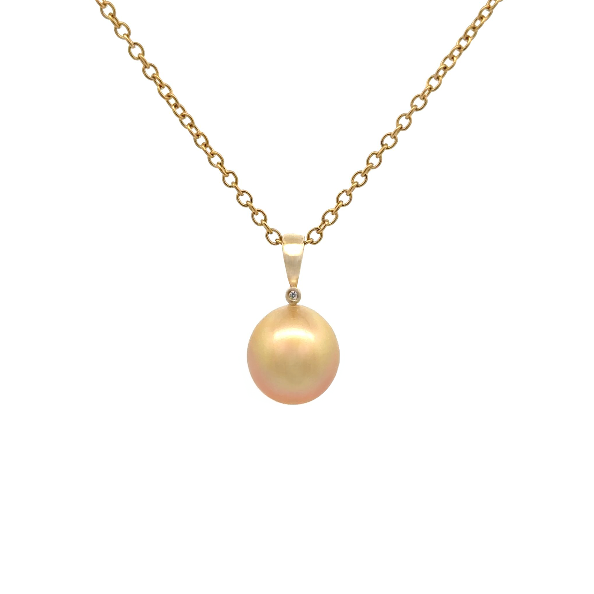 9K Yellow Gold South Sea 10-11mm Cultured Pearl and Diamond Pendant